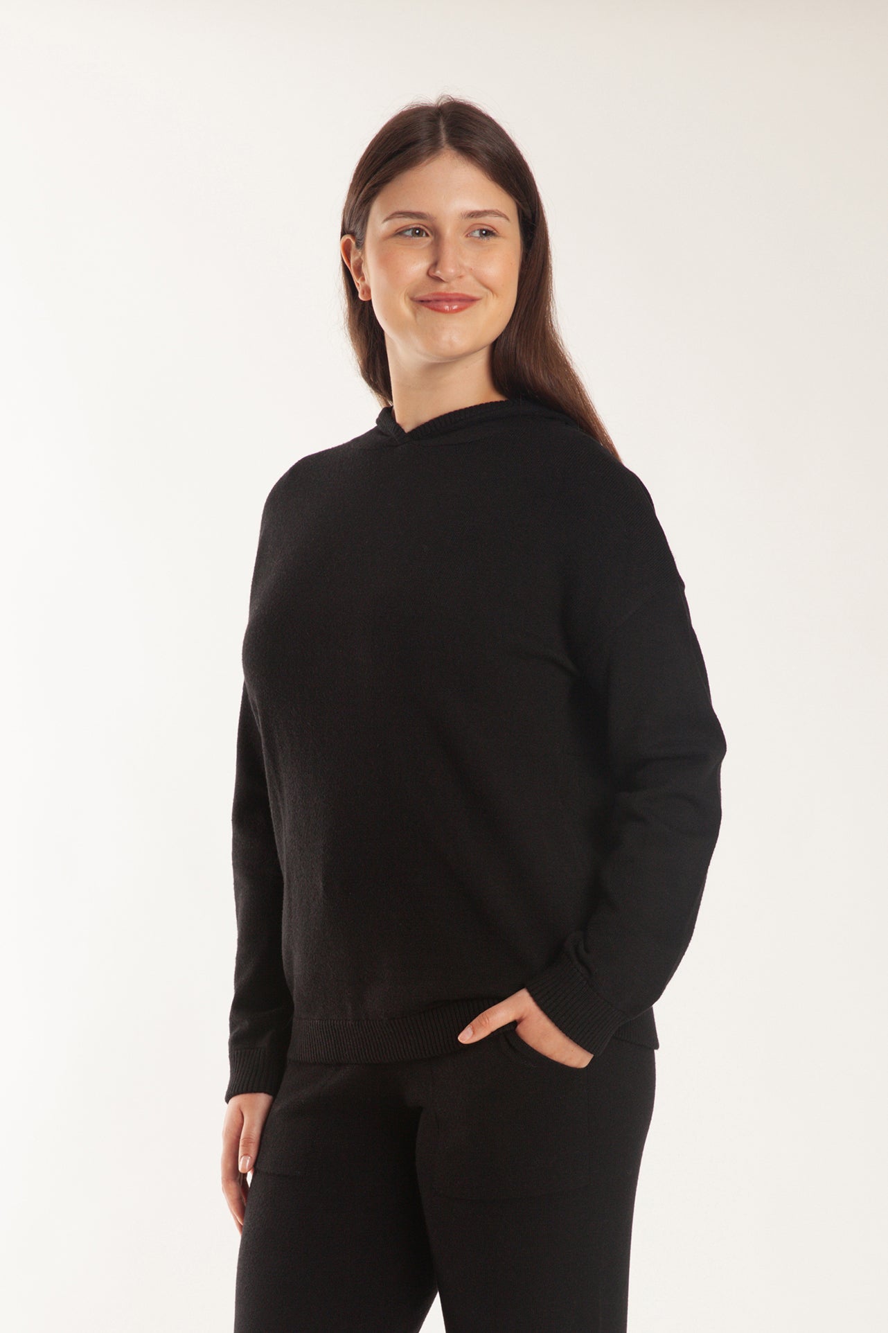 Sweater Knit Hoodie in Black - Lazypants