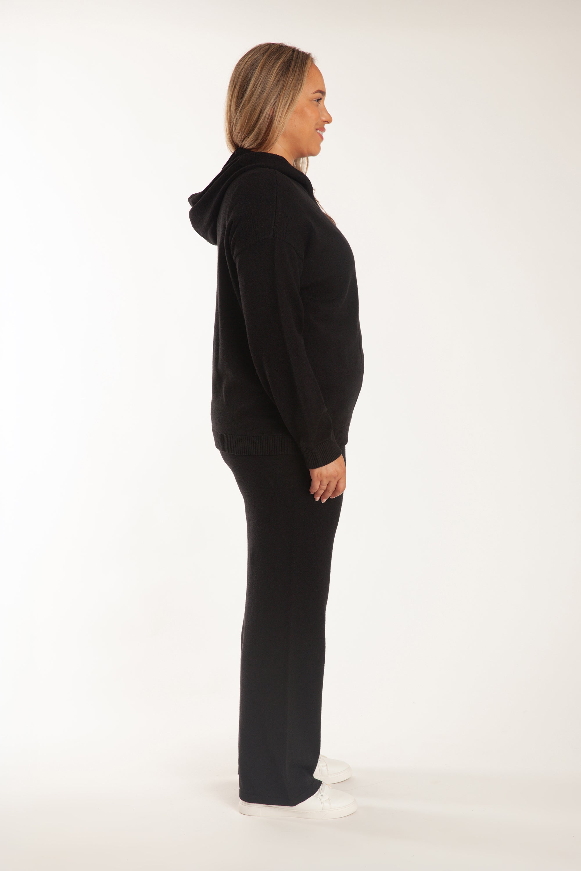 Sweater Knit Hoodie in Black - Lazypants