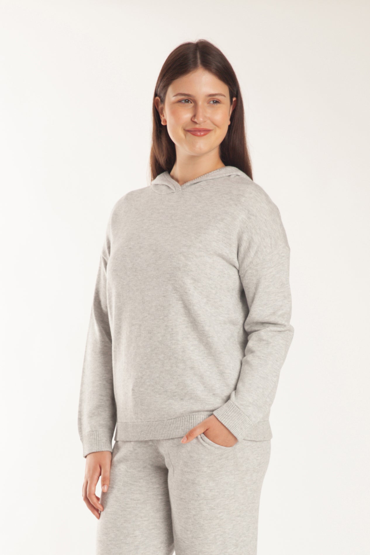 Sweater Knit Hoodie in Light Heather Grey - Lazypants