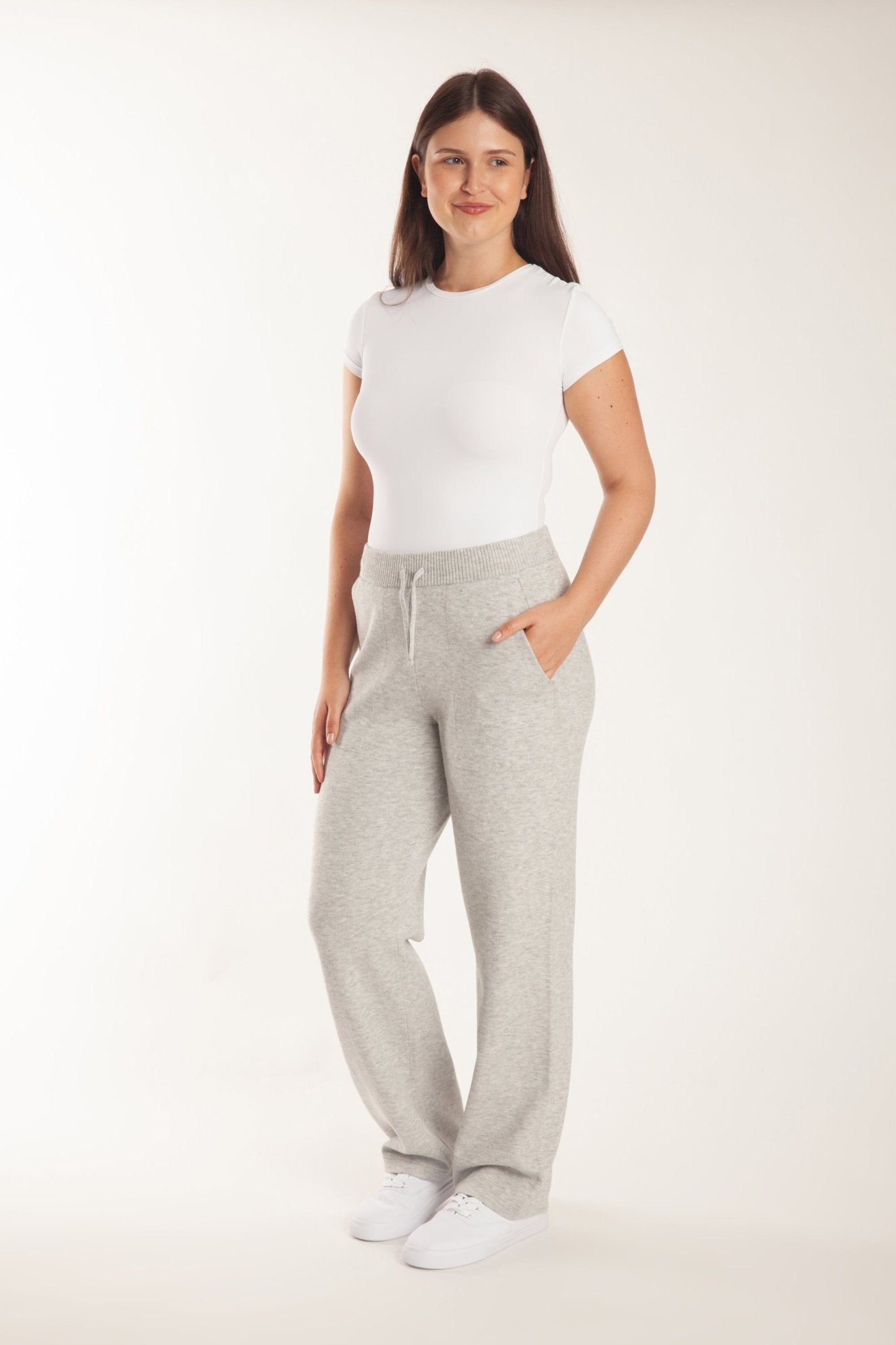 Sweater Knit Straight-Leg Pants in Light Heather Grey - Lazypants