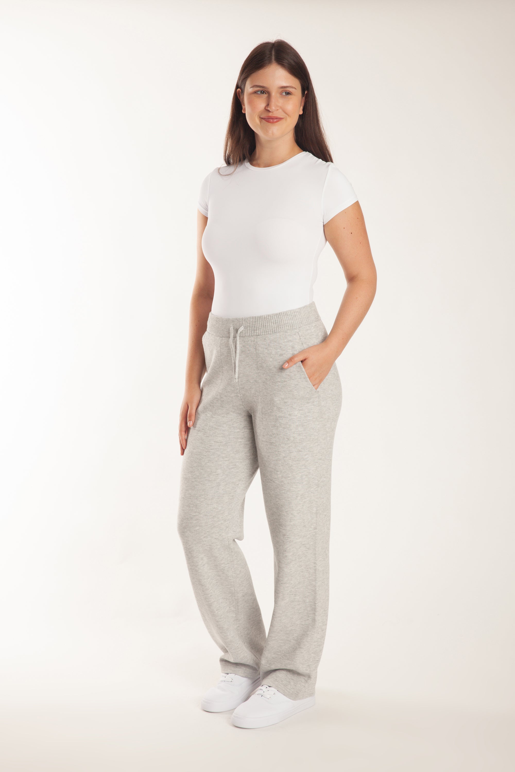 Sweater Knit Straight-Leg Pants in Light Heather Grey - Lazypants