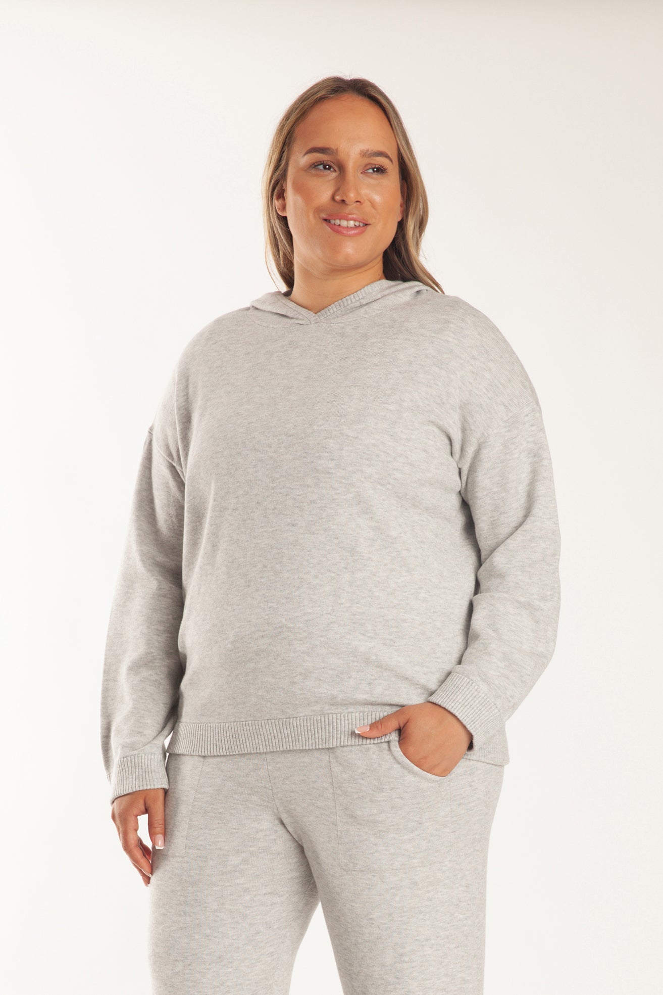 Sweater Knit Hoodie in Light Heather Grey - Lazypants
