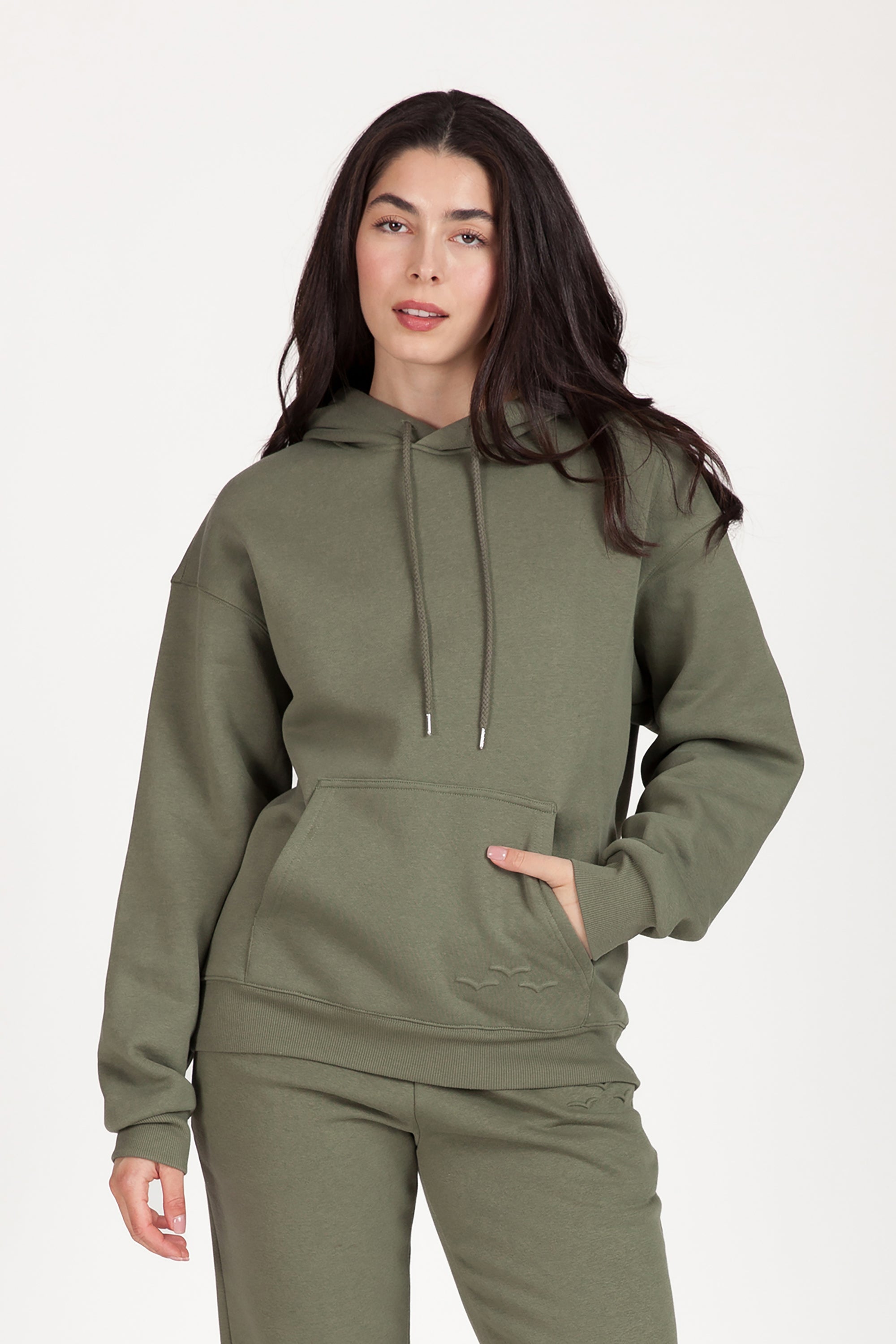 Fleece Oversized Hoodie in olive
