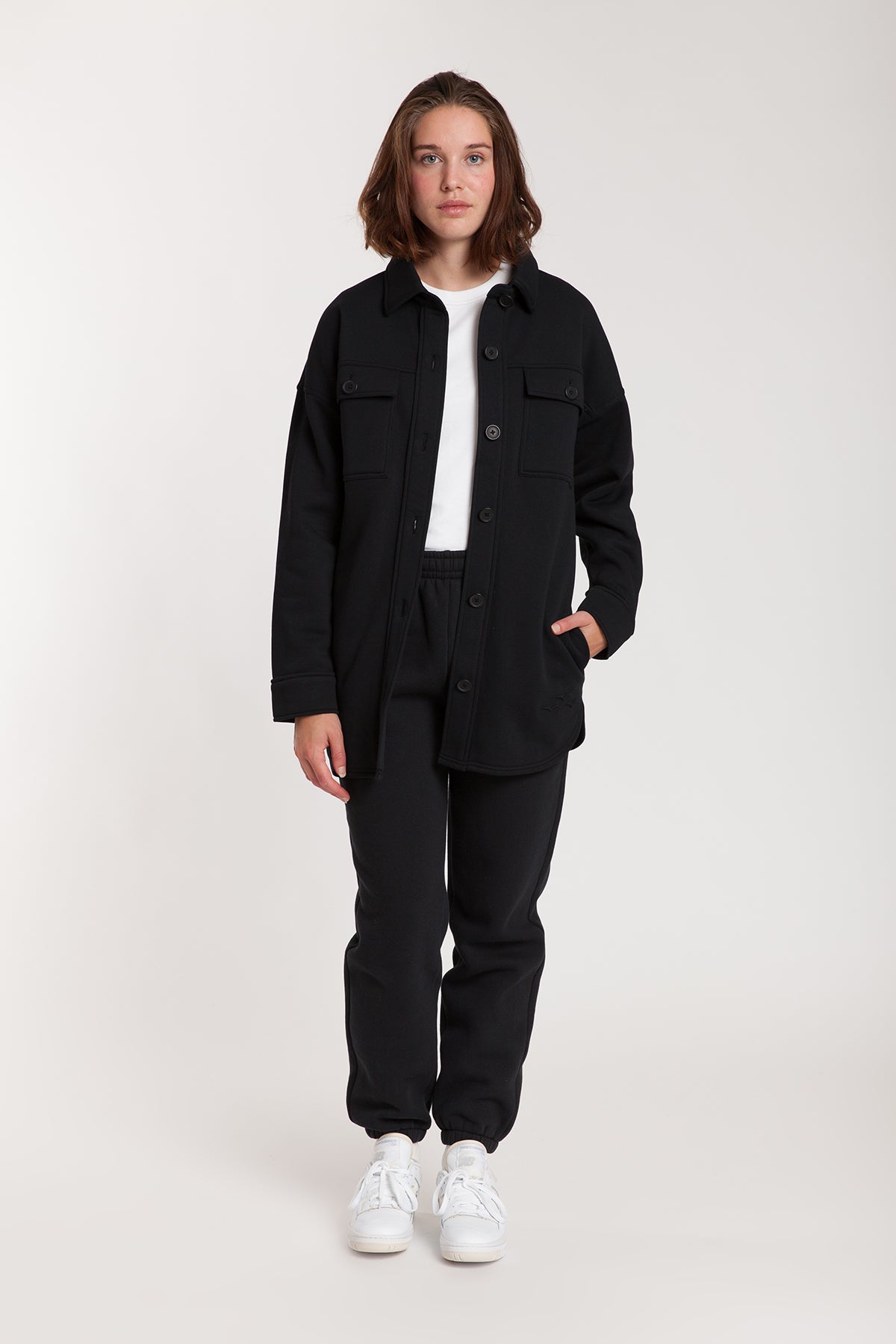 Amber Fleece Shacket in Black