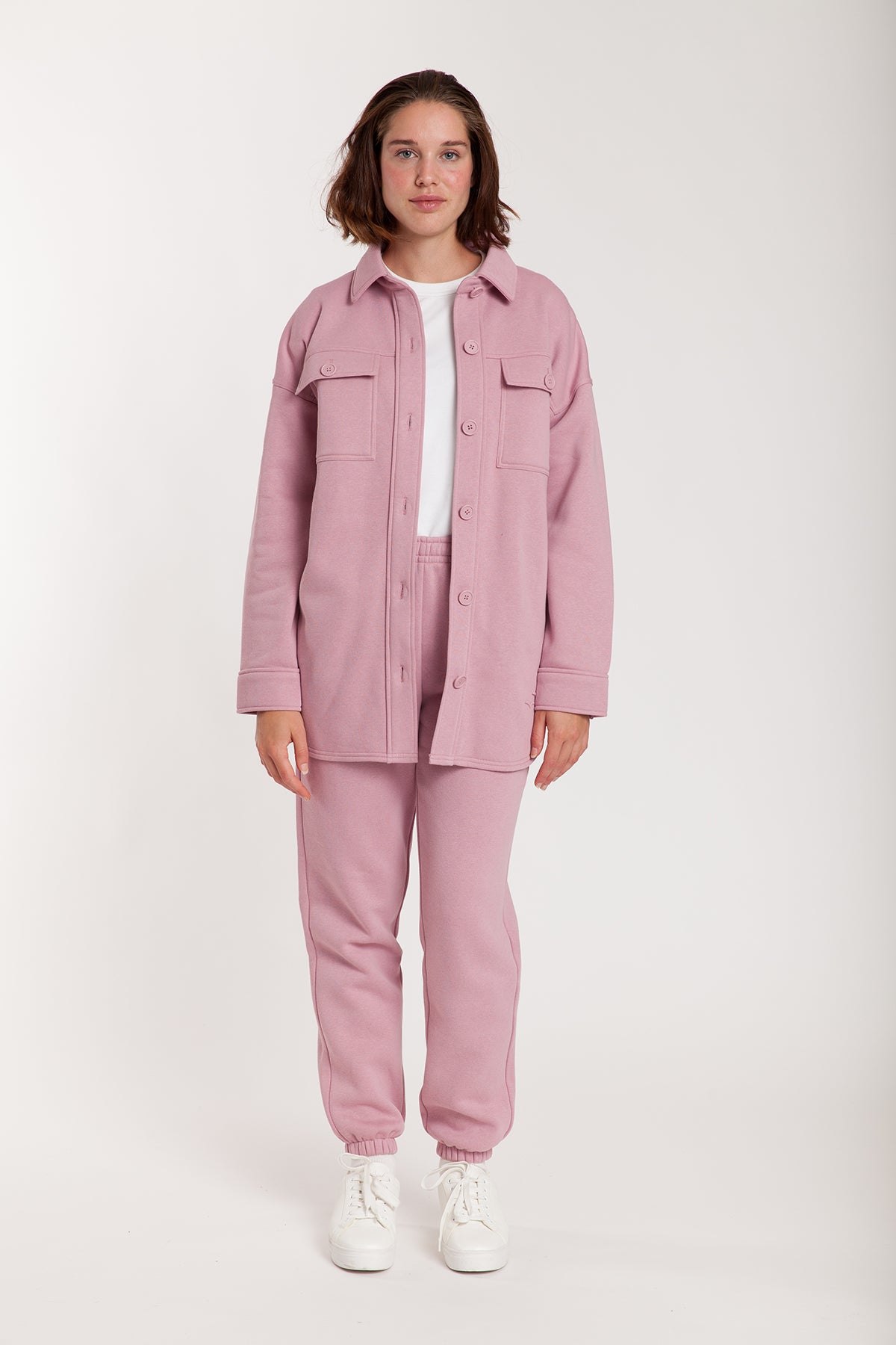 Amber Fleece Shacket in Rose