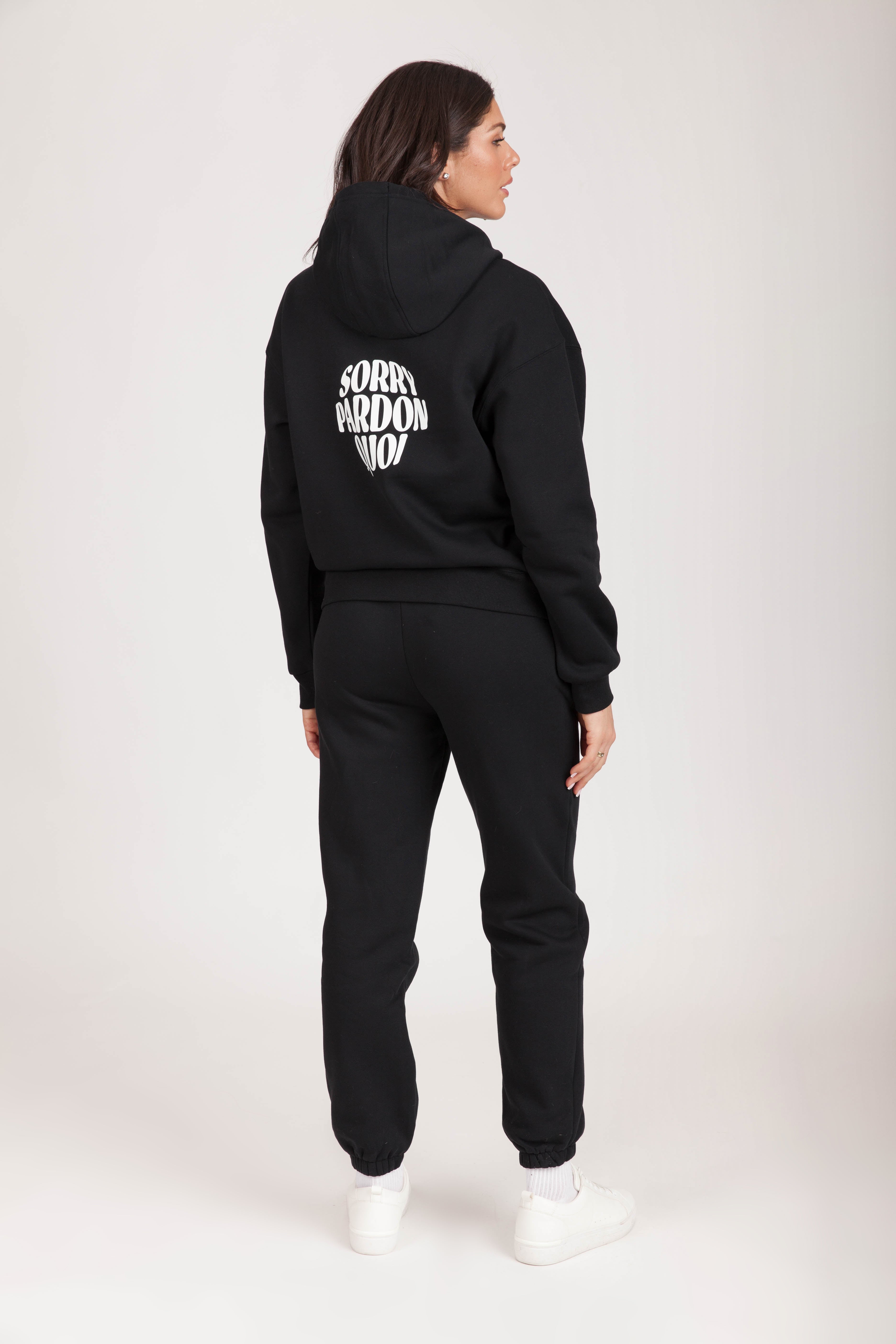 WOMEN'S "SORRY PARDON QUOI" TRACKSUIT IN BLACK - Lazypants