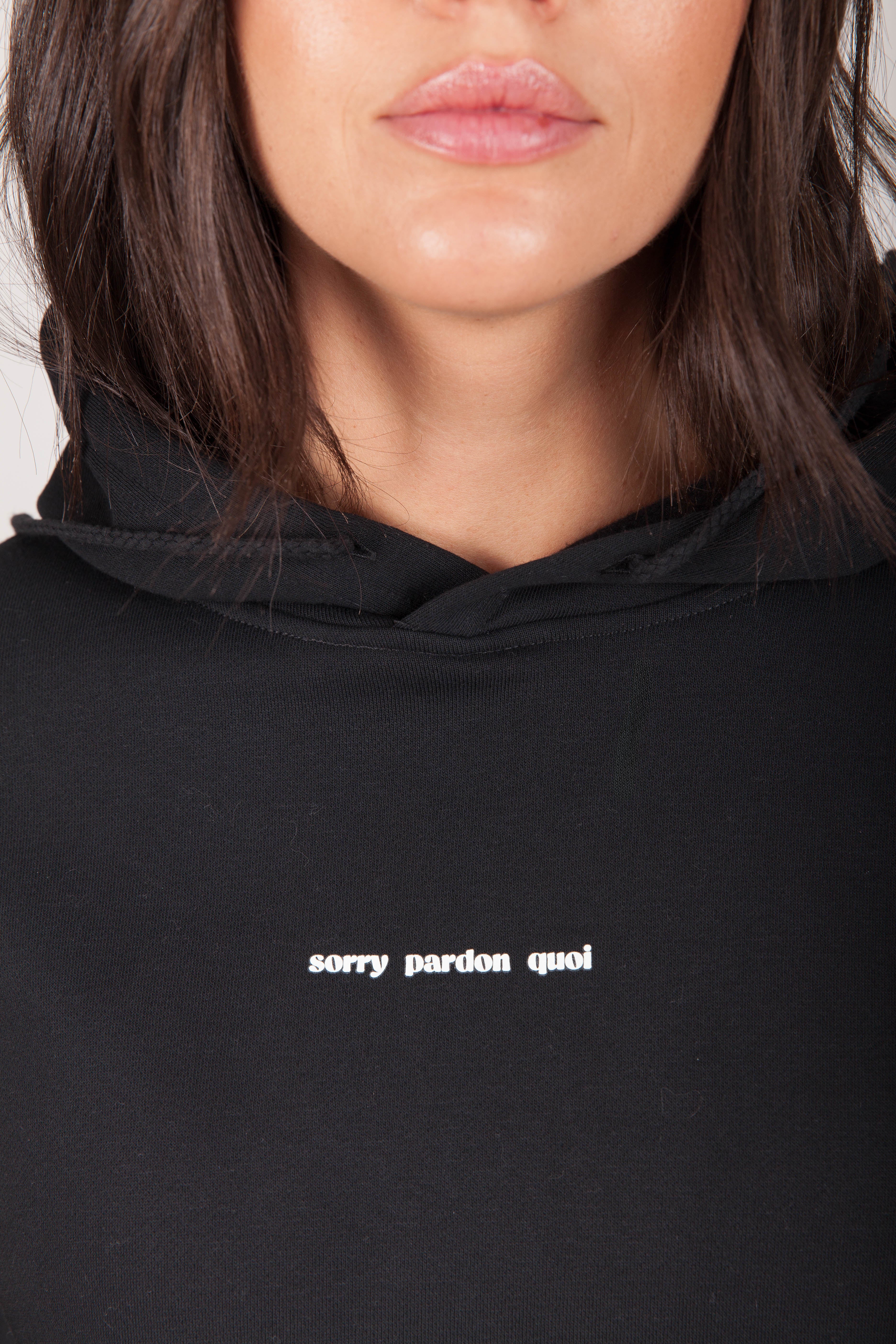 "SORRY PARDON QUOI" Women's Hoodie in Black - Lazypants