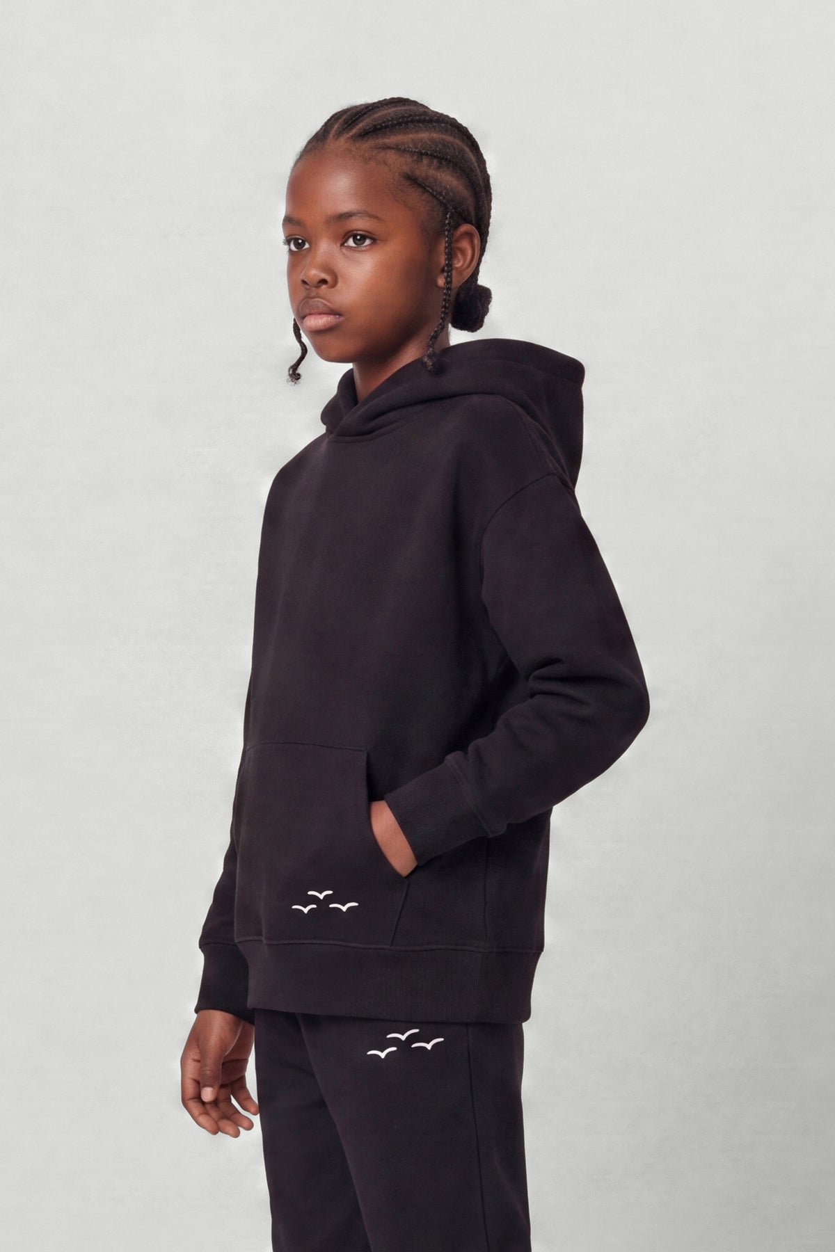 Kids Fleece Relaxed Hoodie in Black