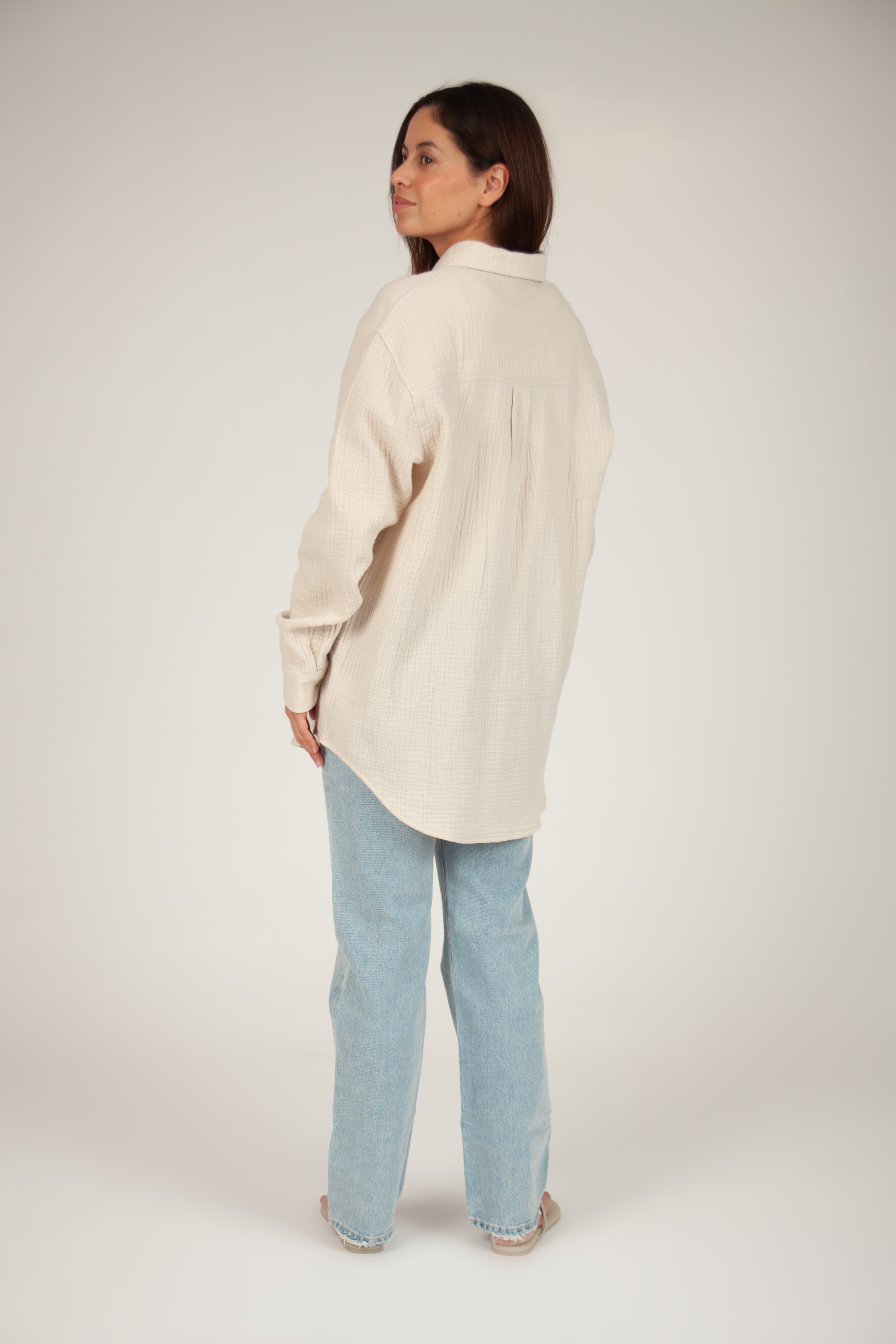 Lightweight cotton gauze button down shirt in bone