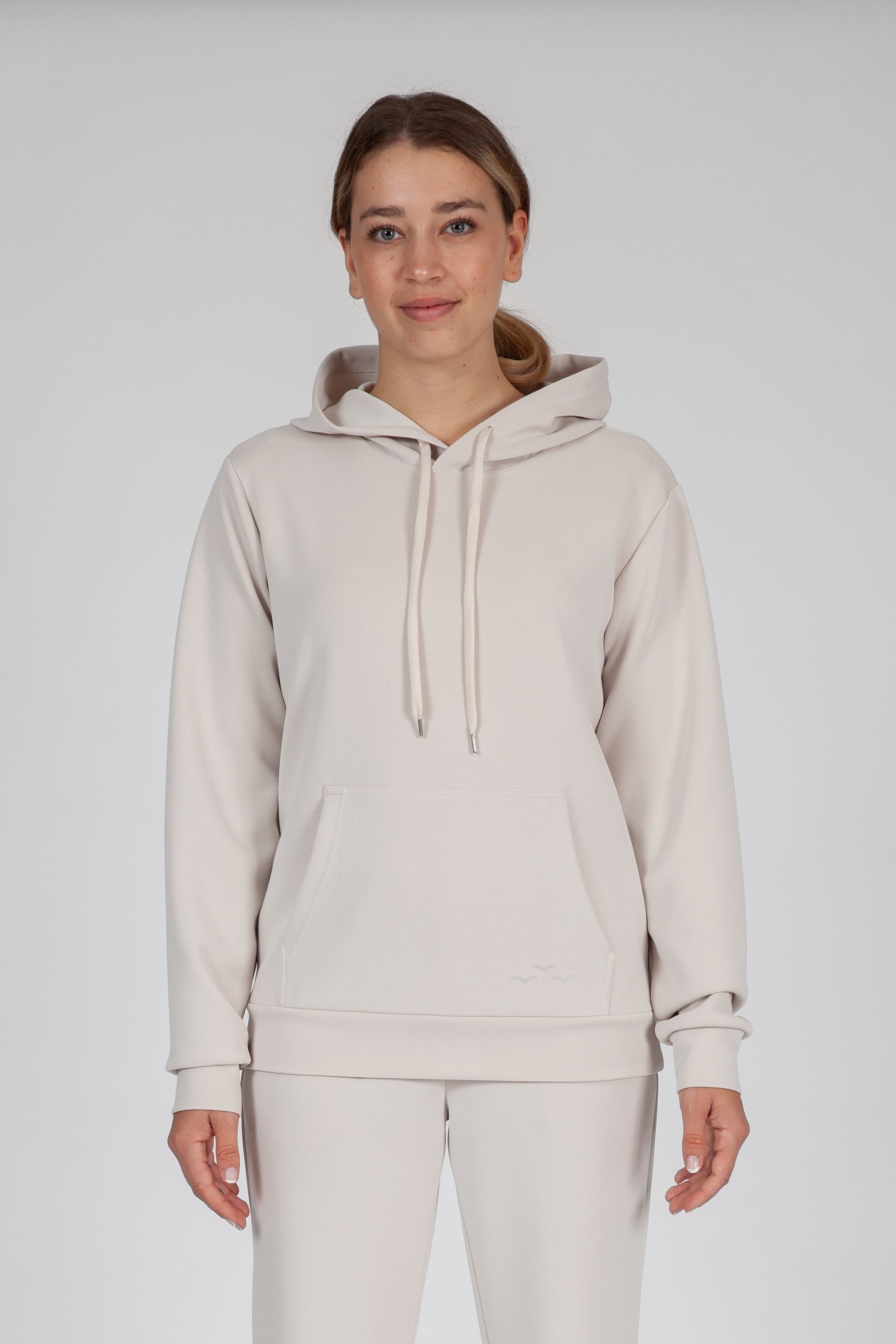 Women s Premium luxe sueded scuba hoodie in bone S bone