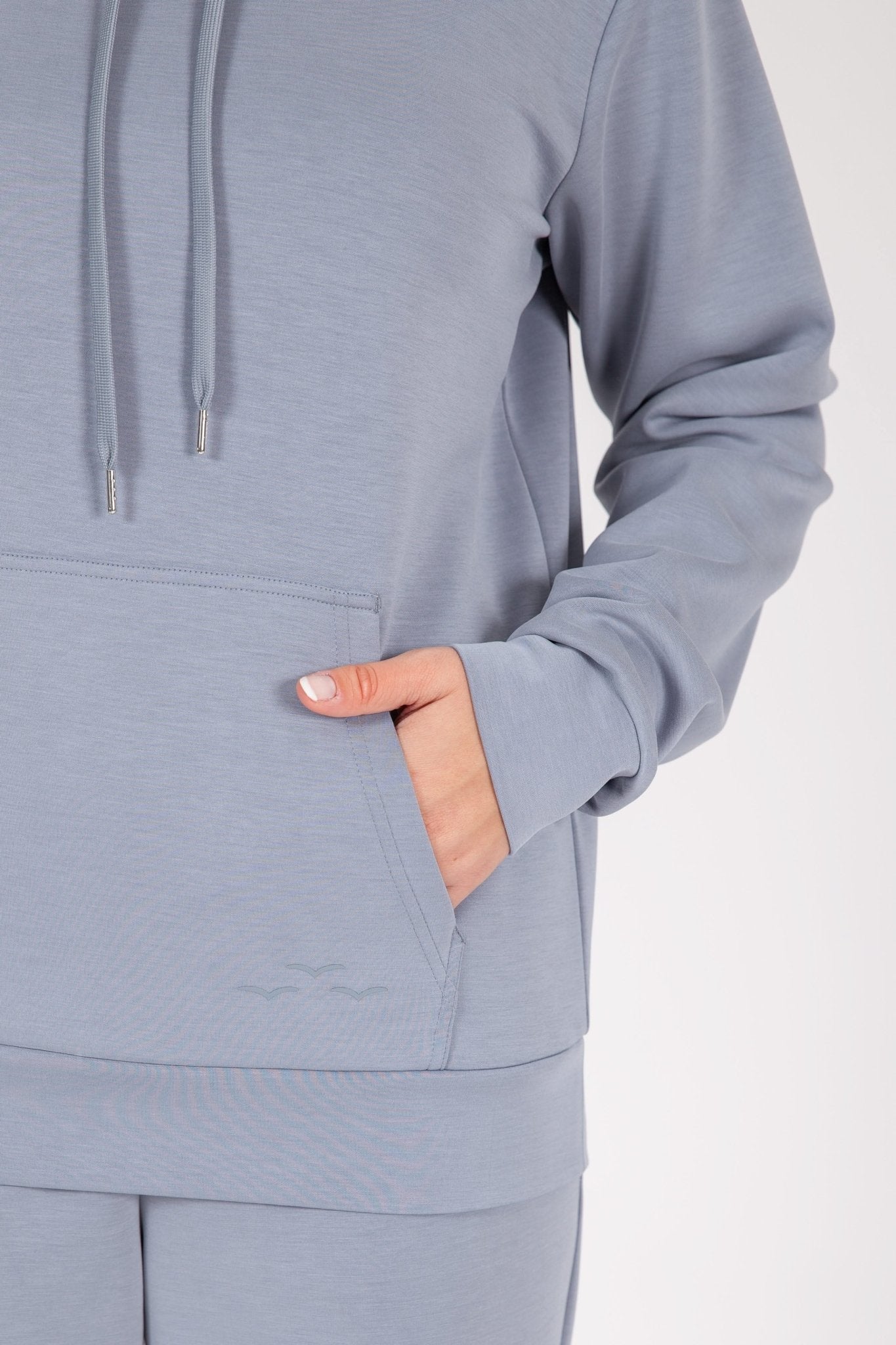 Luxe sueded double knit hoodie in dusty blue - Lazypants