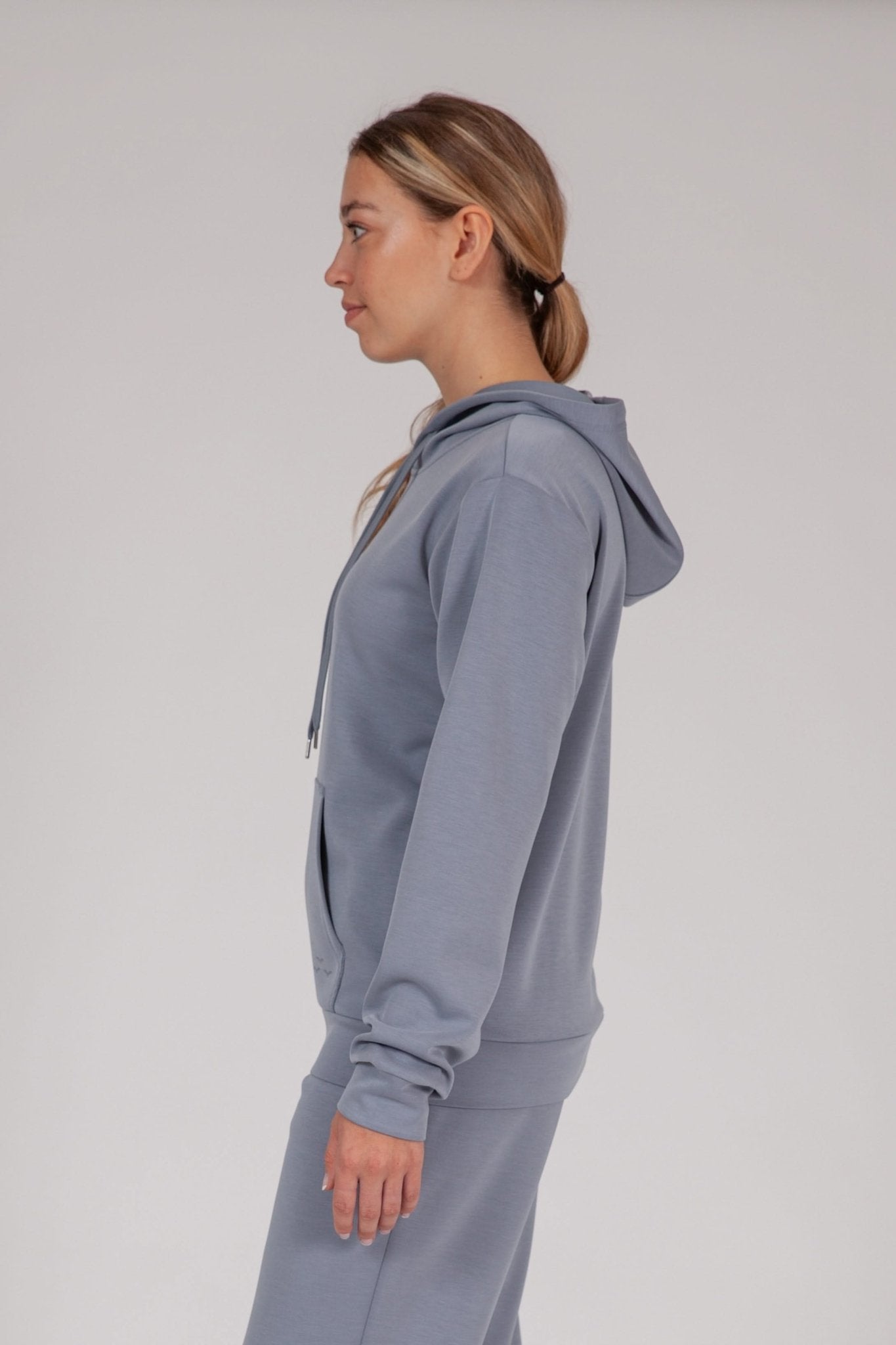 Luxe sueded double knit hoodie in dusty blue - Lazypants