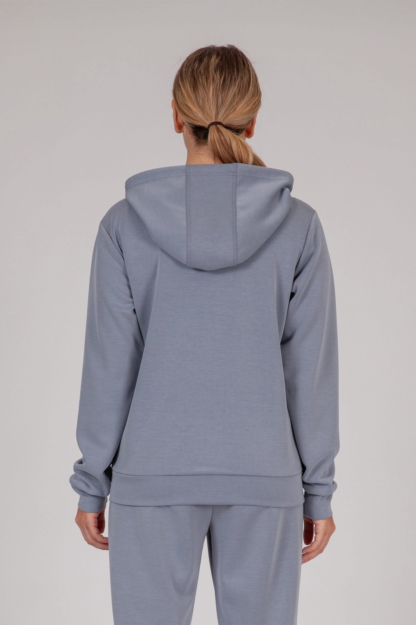 Luxe sueded double knit hoodie in dusty blue - Lazypants
