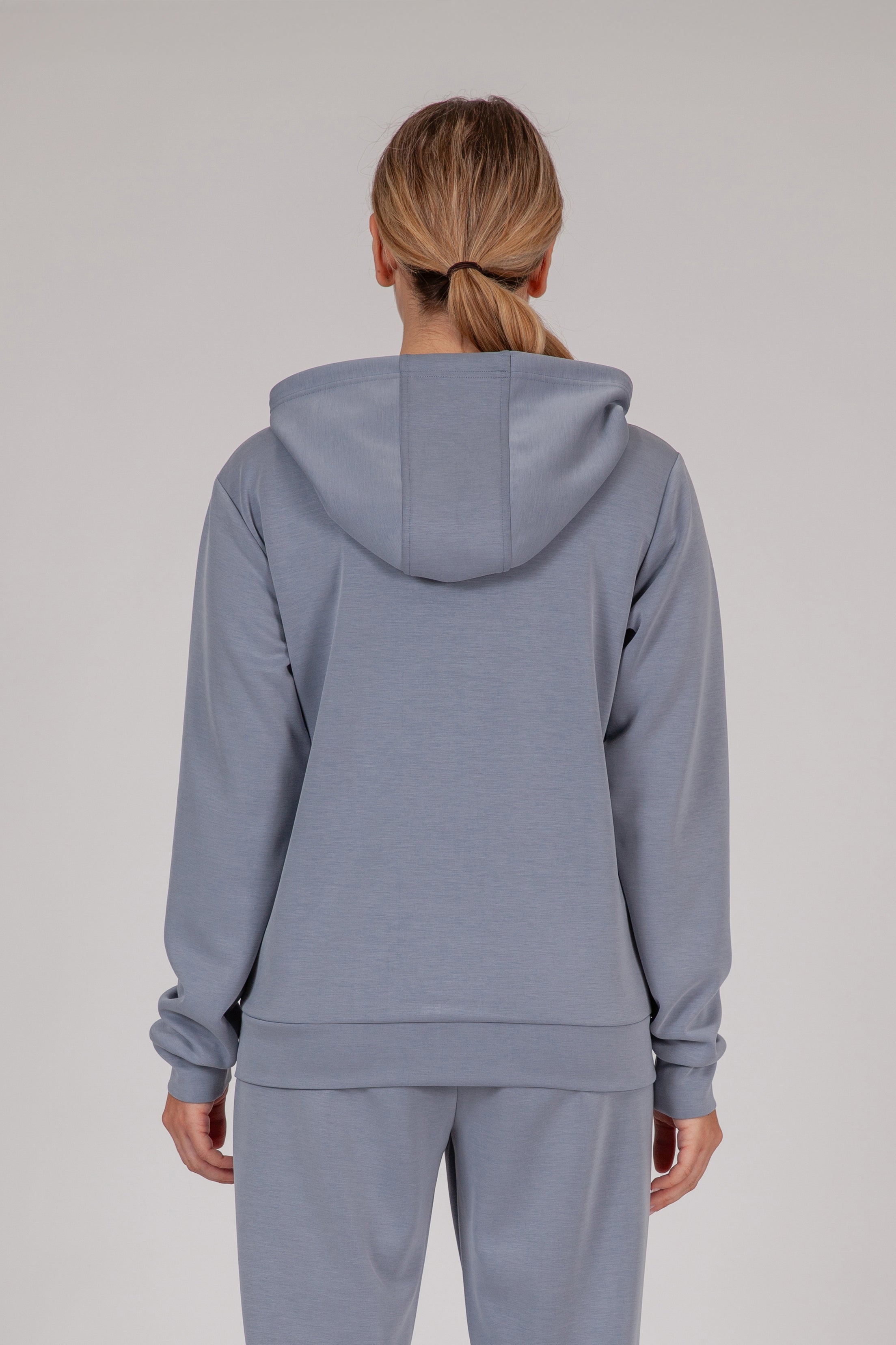 Premium luxe sueded scuba hoodie in dusty blue