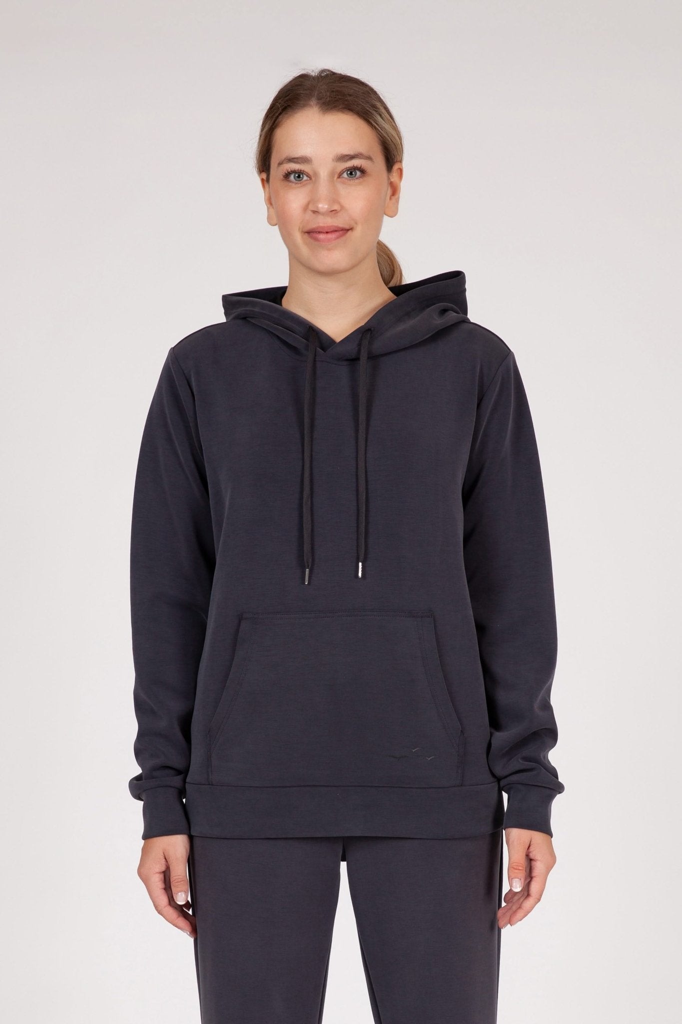Luxe sueded double knit hoodie in charcoal - Lazypants