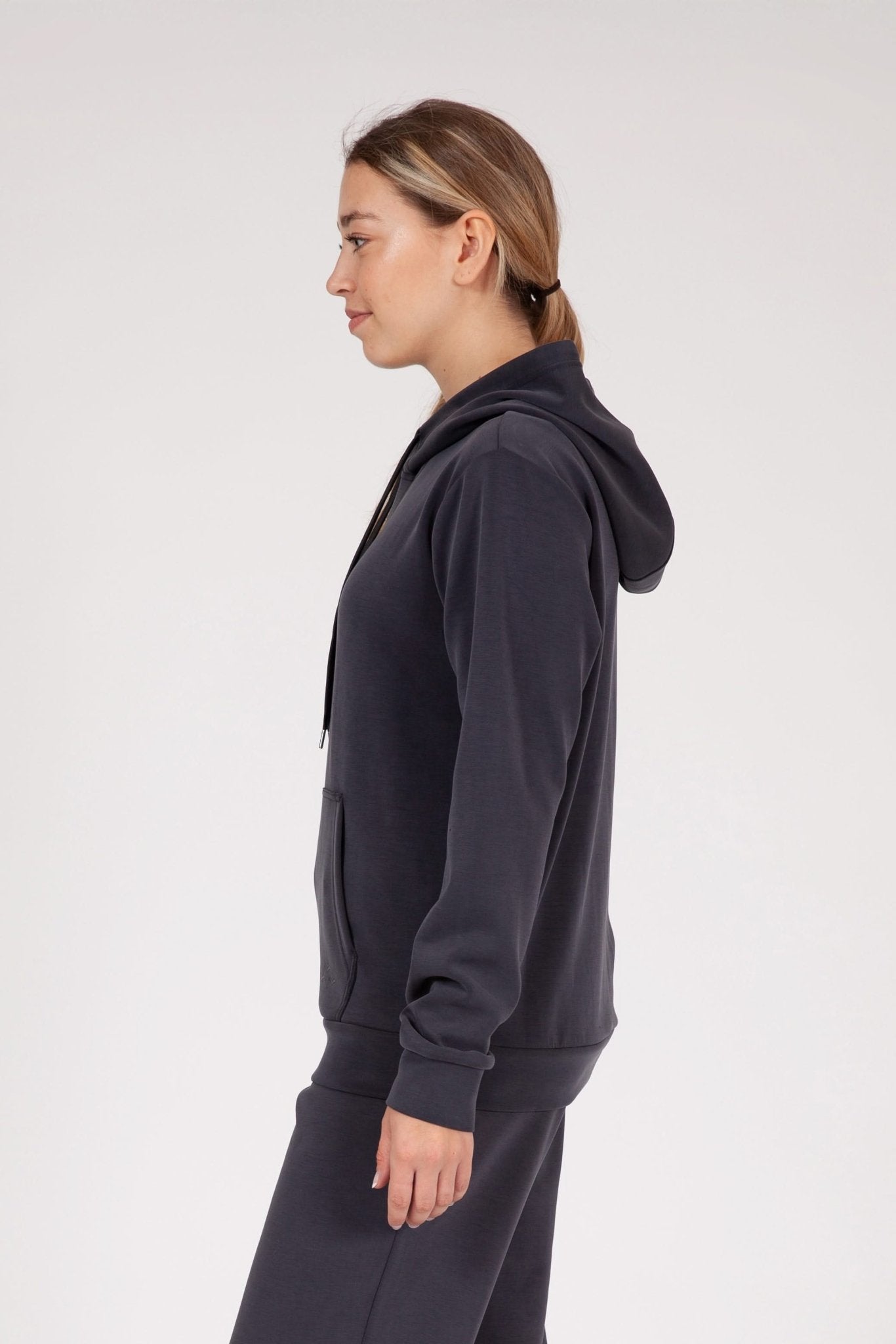 Luxe sueded double knit hoodie in charcoal - Lazypants