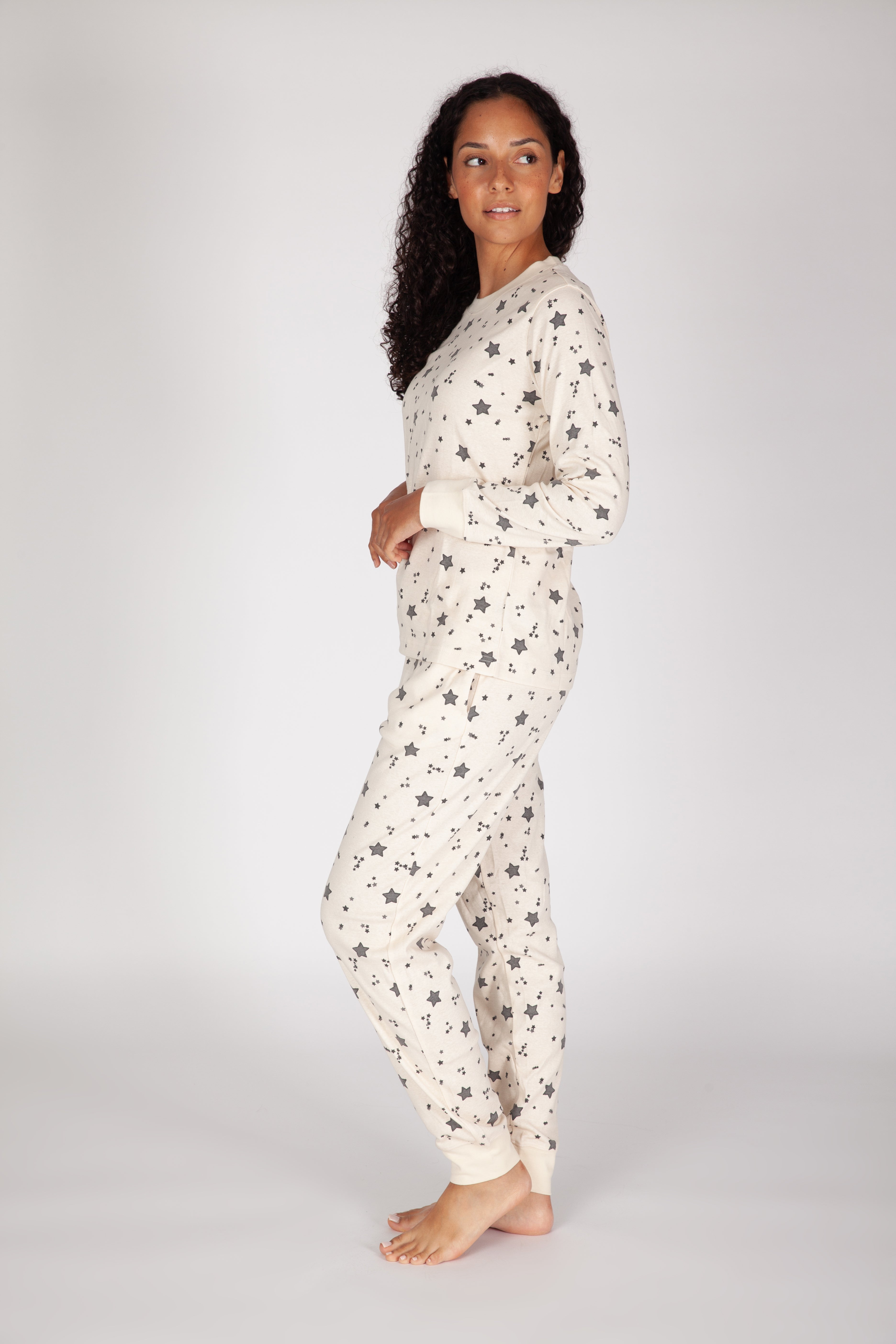 Women's Cotton Pajama Set in ivory stars