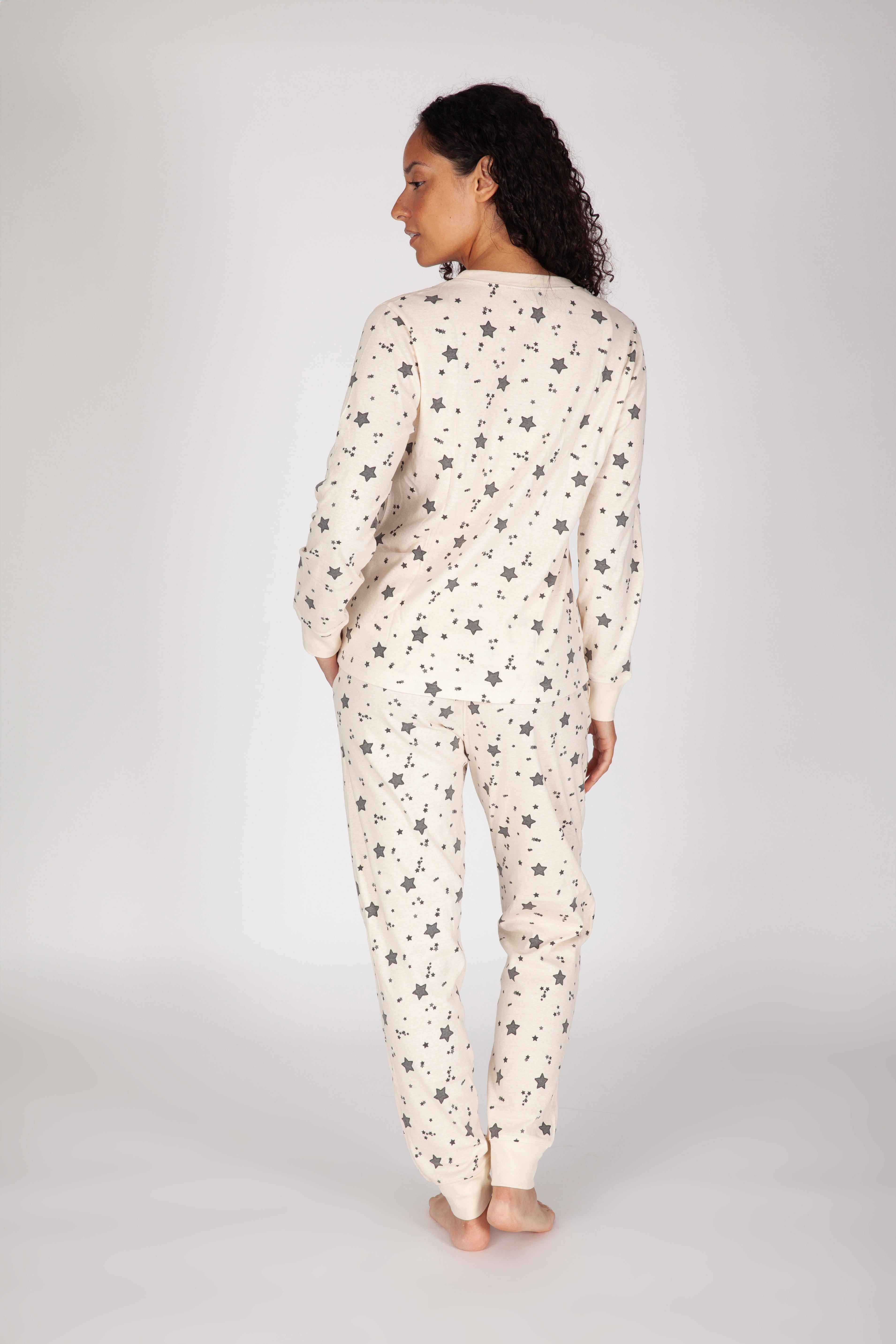 Women's Cotton Pajama Set in ivory stars