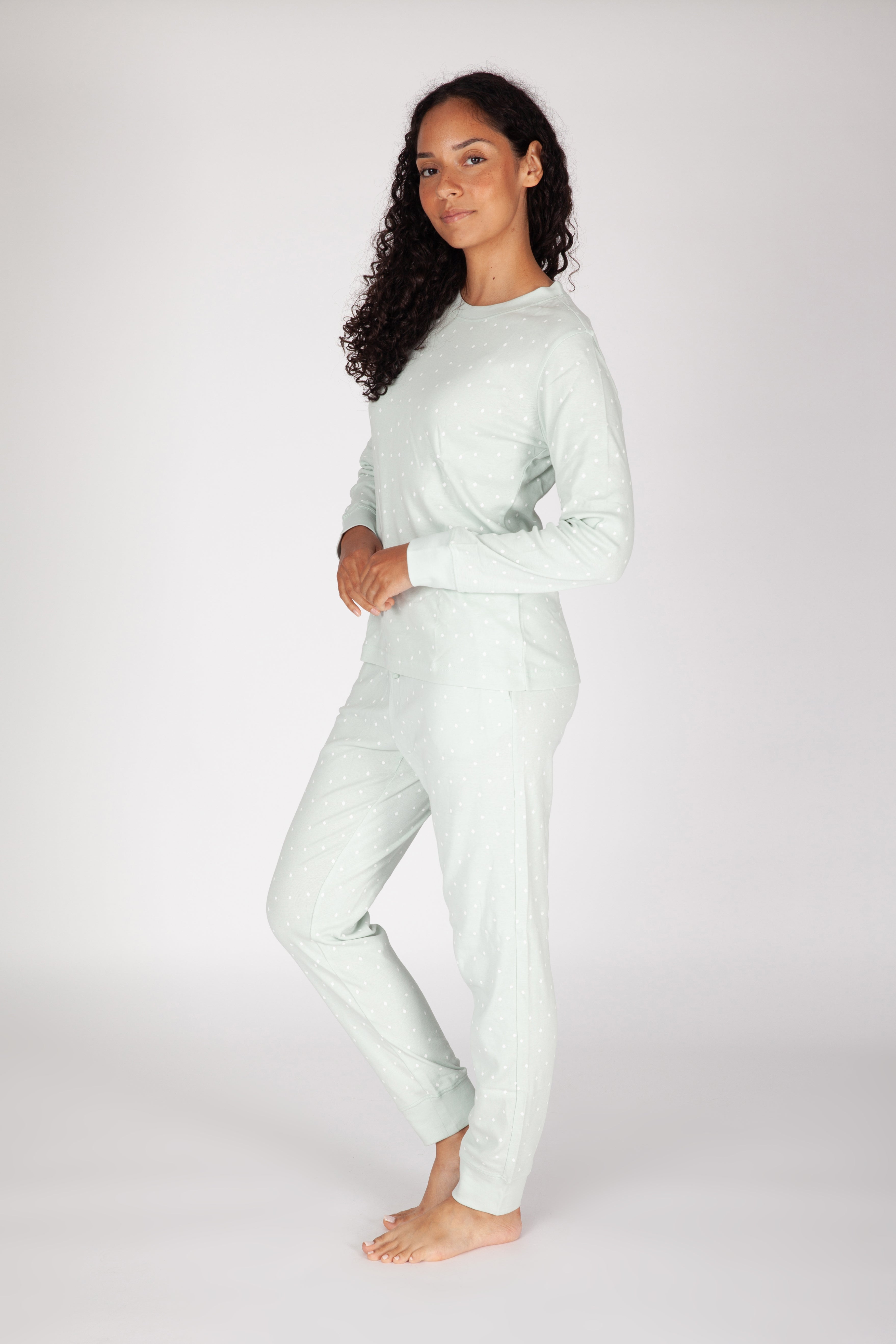 Women's Cotton Pajama Set in light blue geometric