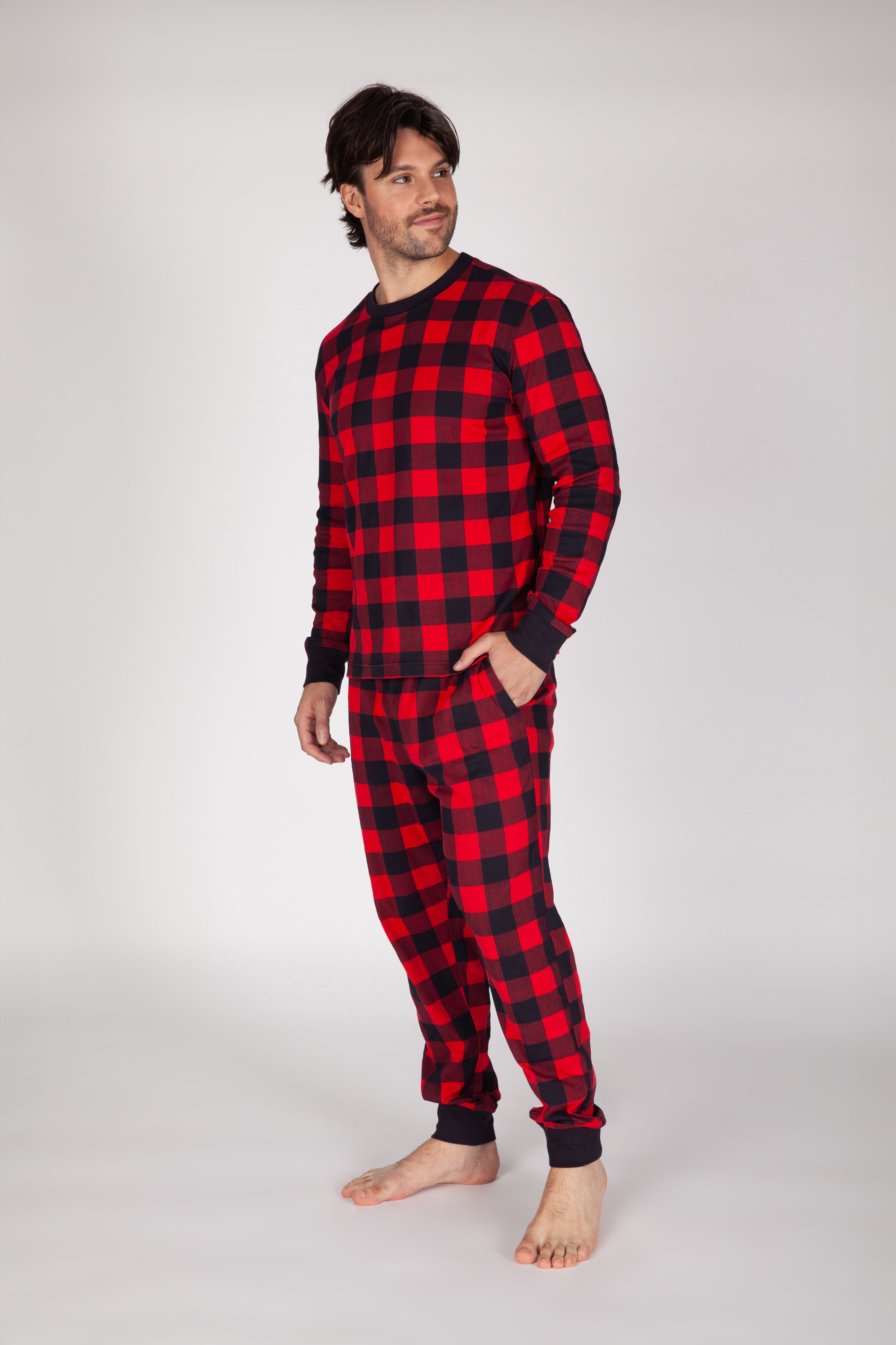 Men's Cotton Pajama Set in Red Buffalo Plaid