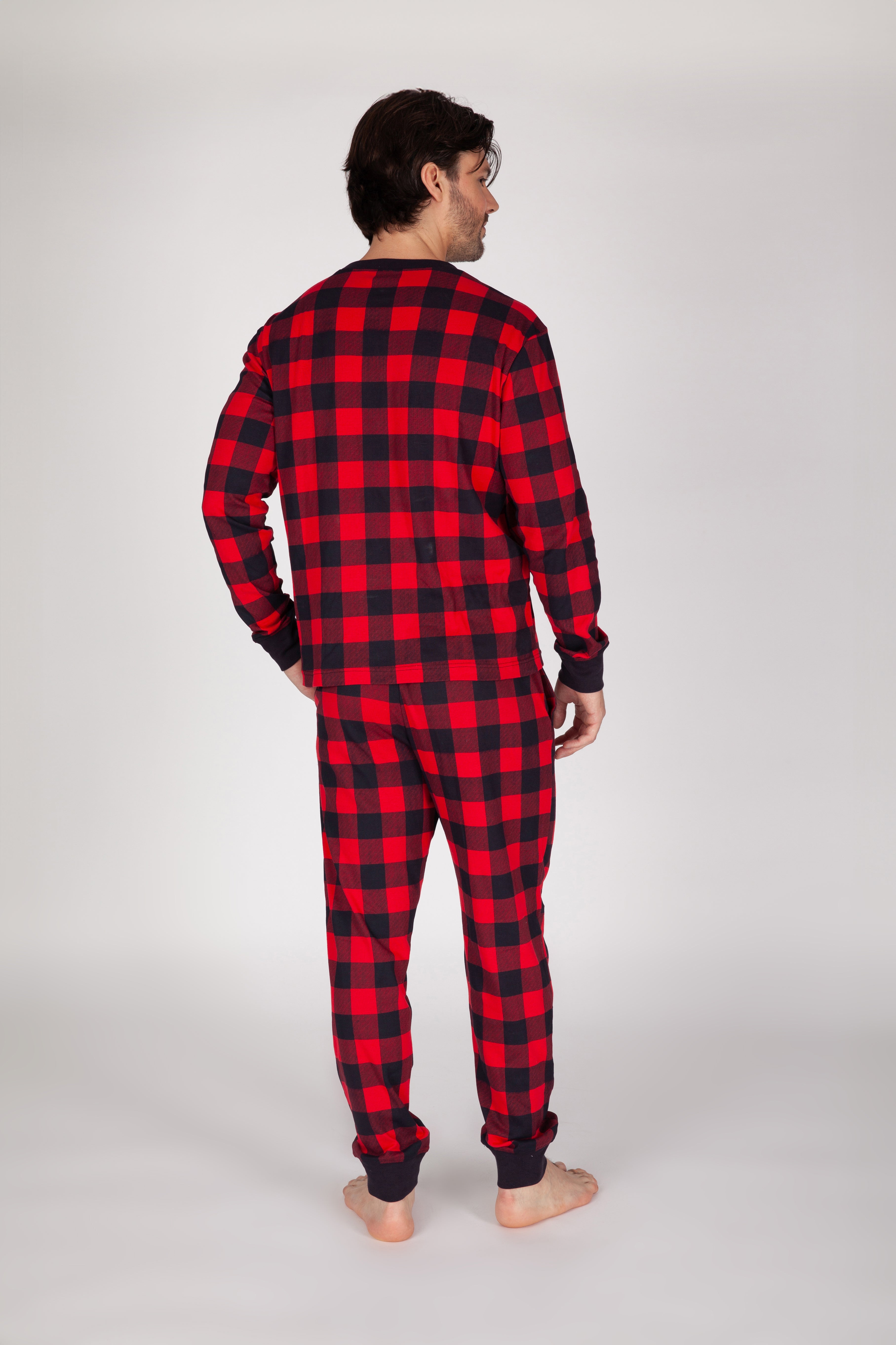 Men's Cotton Pajama Set in Red Buffalo Plaid