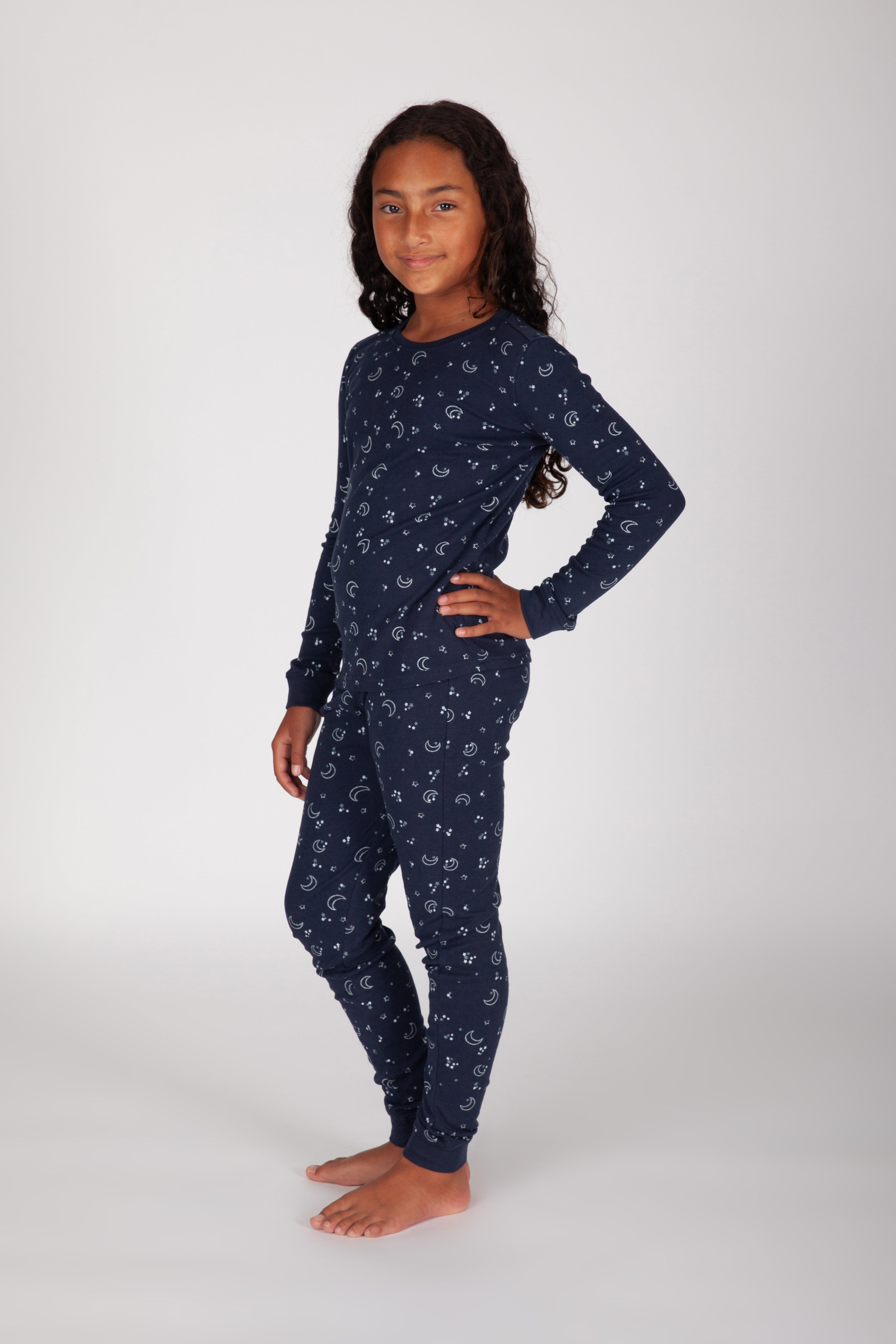 Kids Cotton Pajama Set in Navy Sky