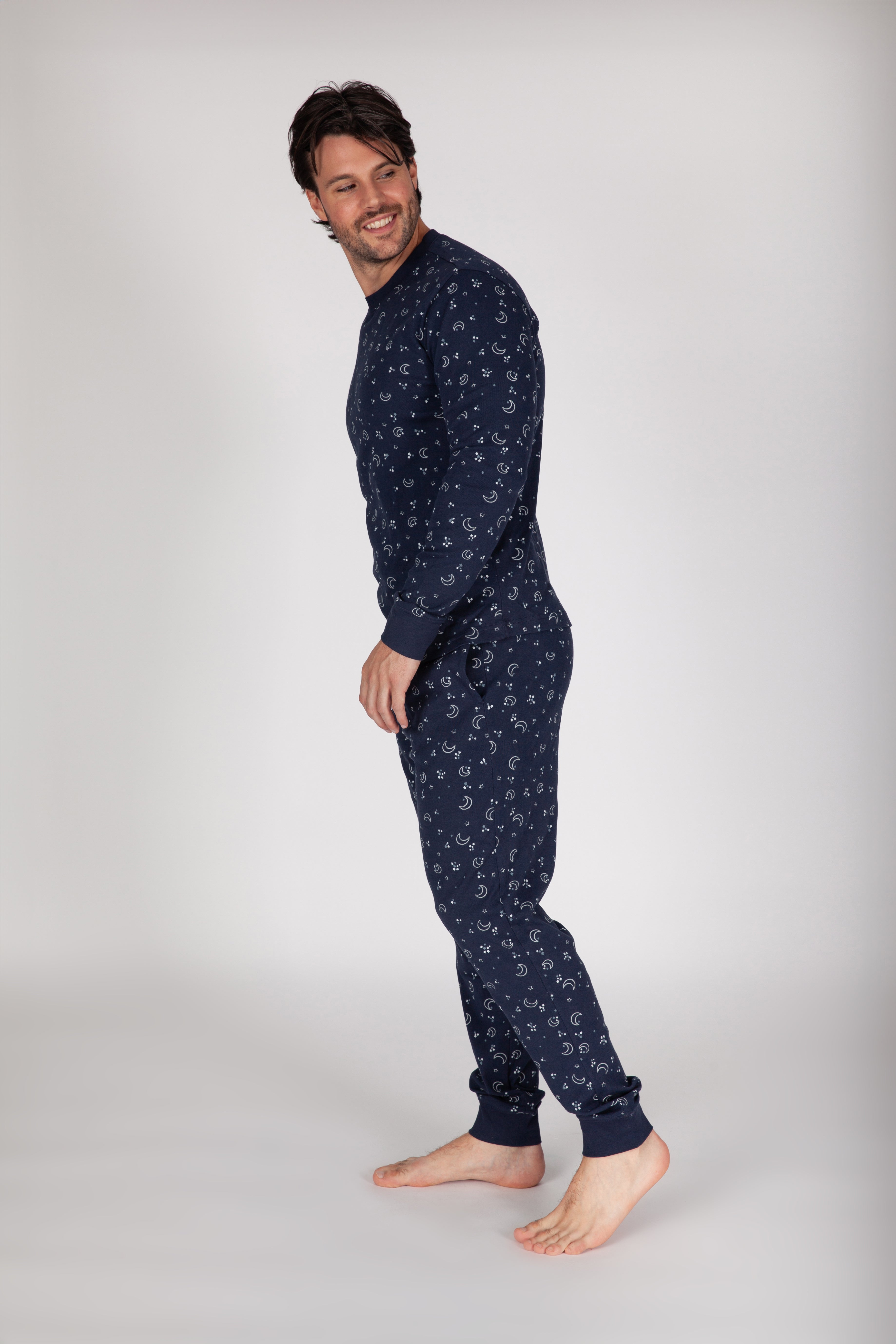 Men's Cotton Pajama Set in Navy Sky