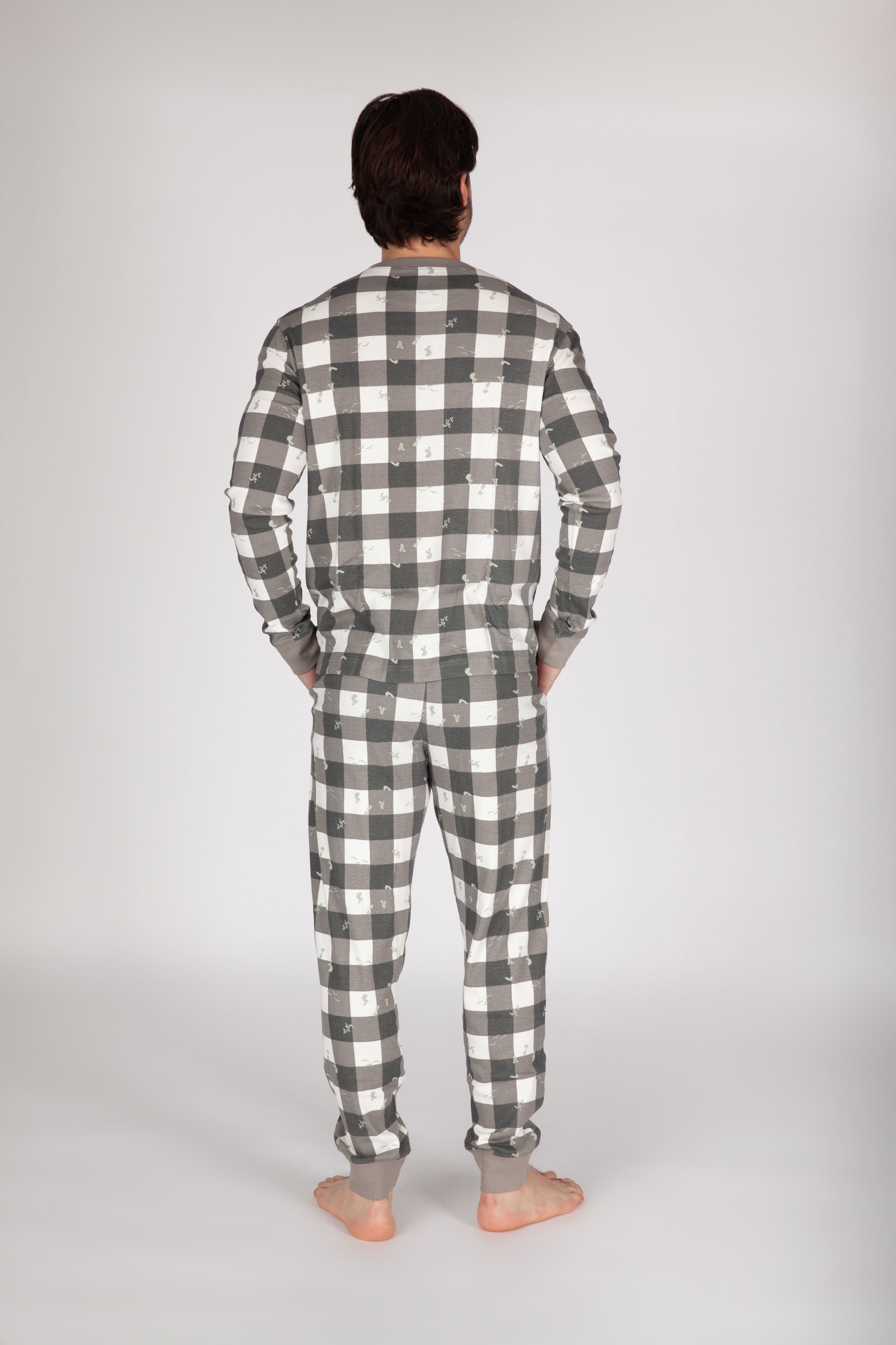 Men's Cotton Pajama Set in Lazy Bird Plaid