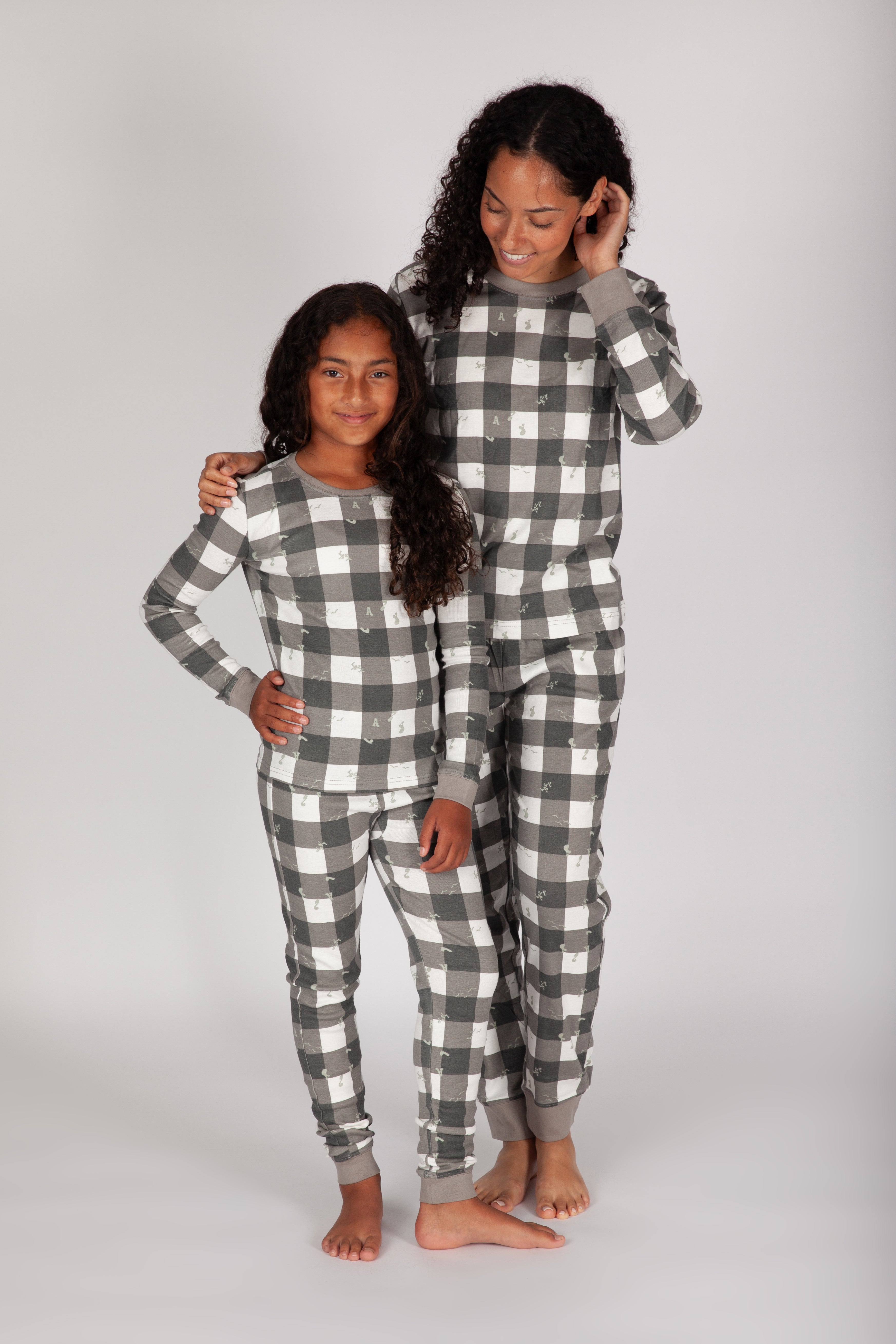 Kids Cotton Pajama Set in Lazy Bird Plaid