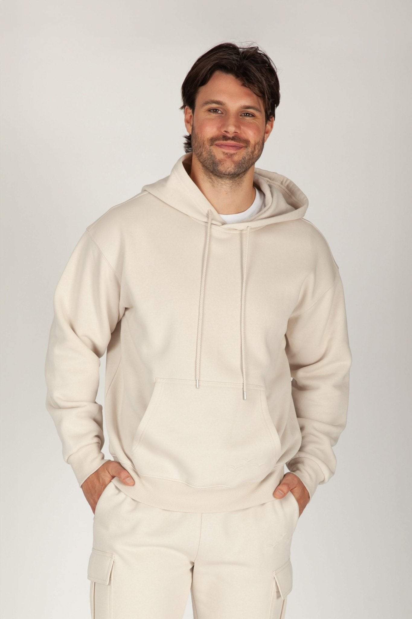 Men’s premium fleece relaxed hoodie in bone - Lazypants