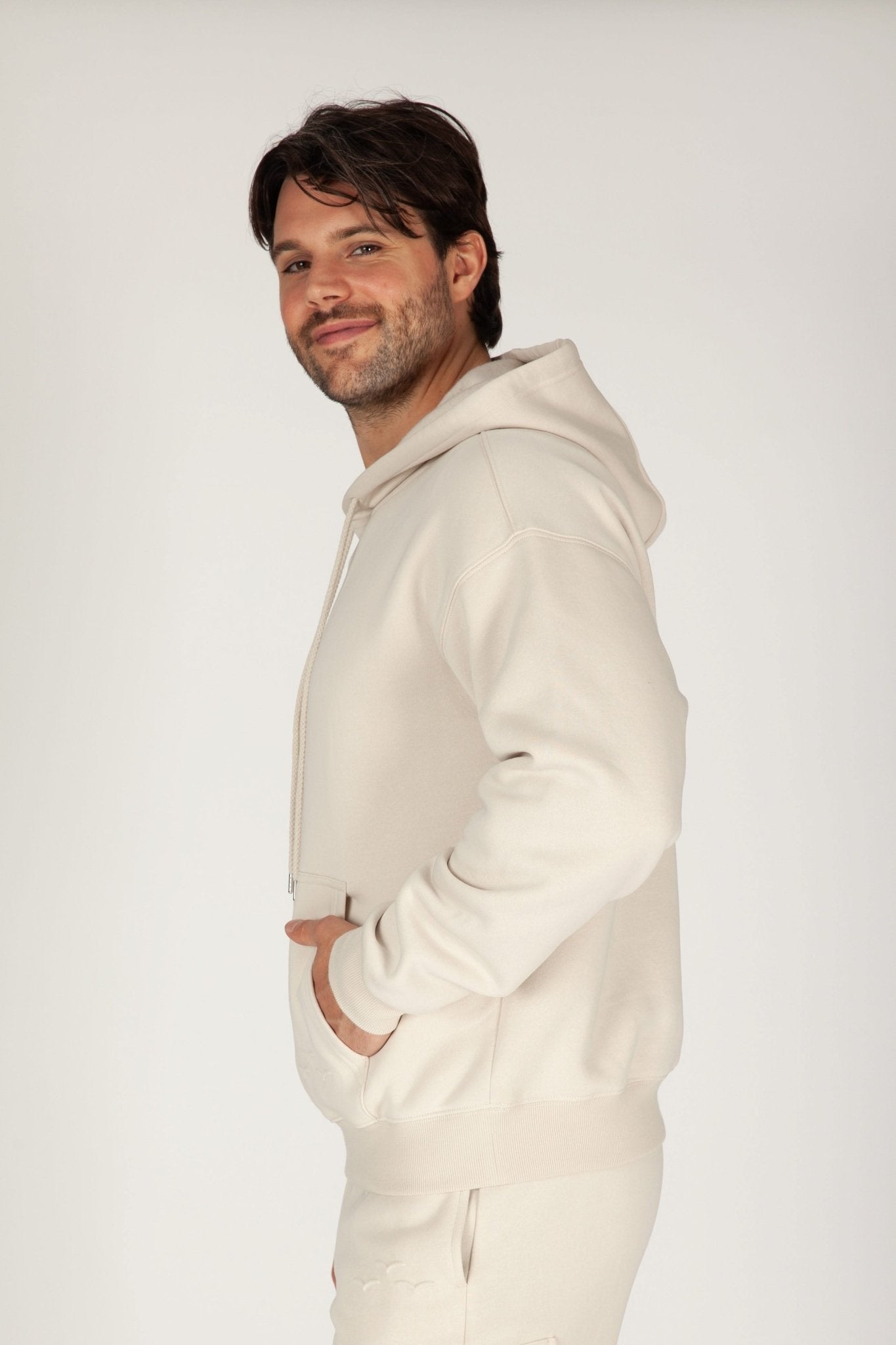 Men’s premium fleece relaxed hoodie in bone - Lazypants