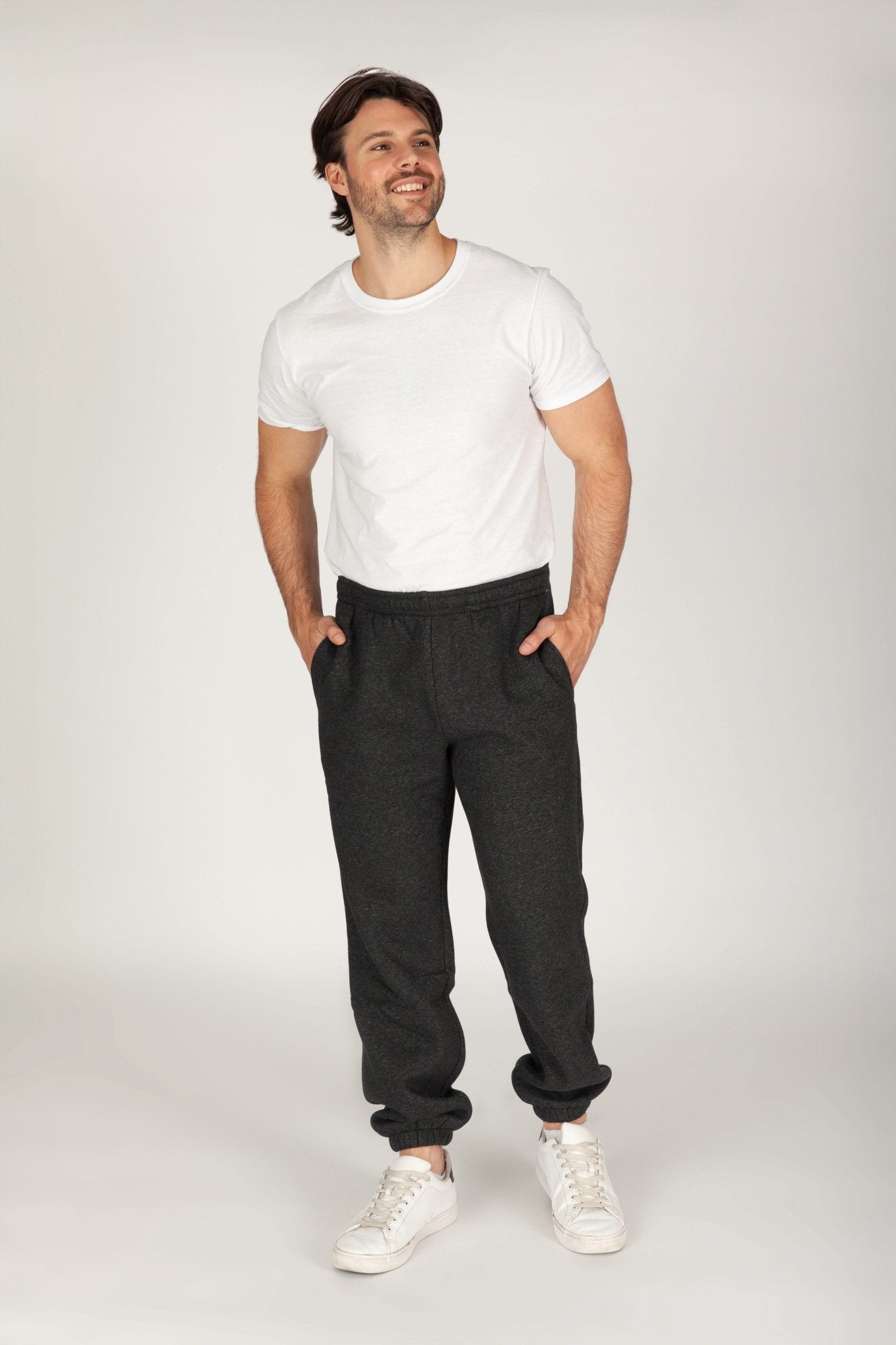 Men's Fleece Regular Fit Sweatpants in dark heather grey - Lazypants