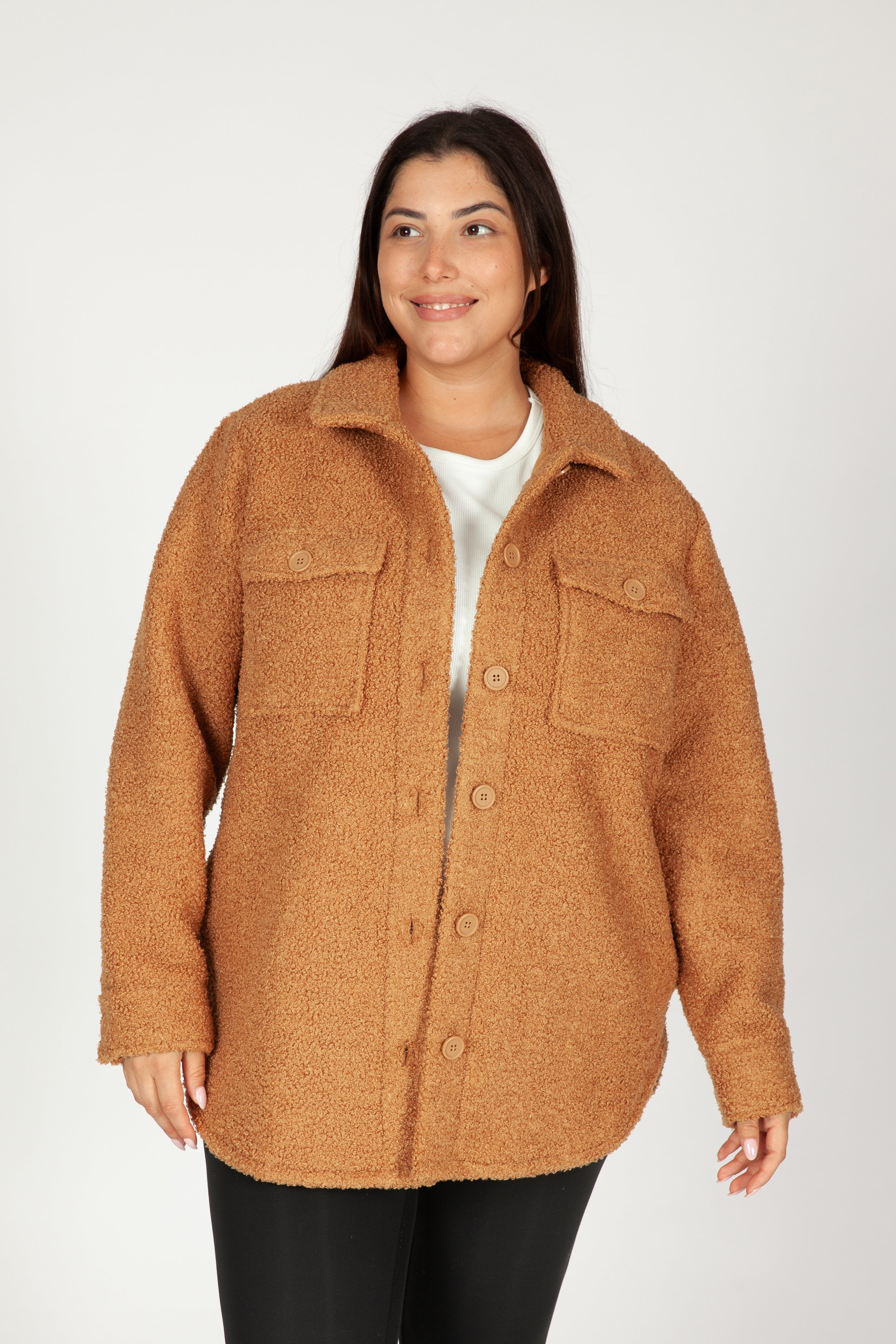 Amber Teddy sherpa shacket in biscuit