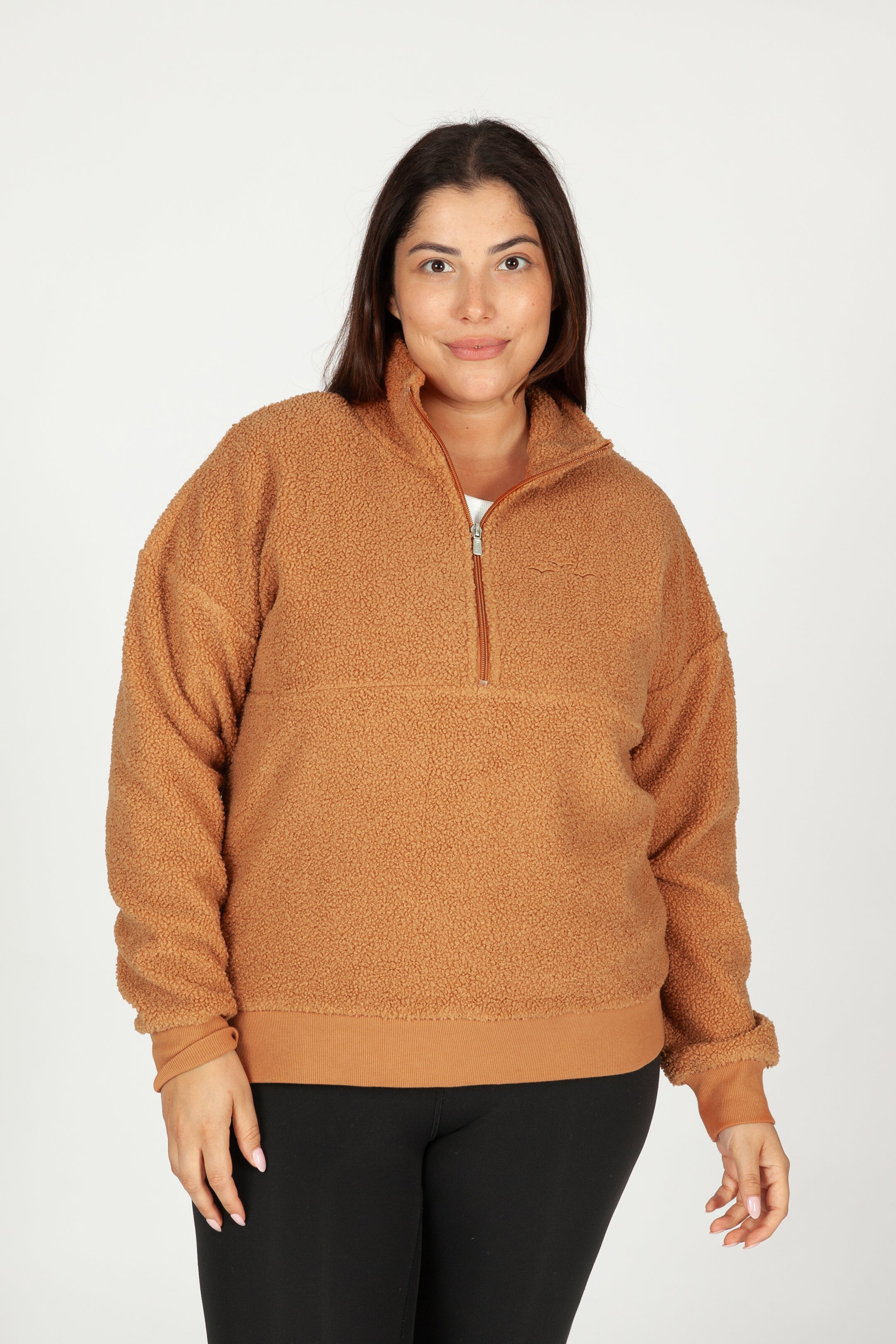 Steph Teddy Sherpa Half Zip Pullover in Biscuit