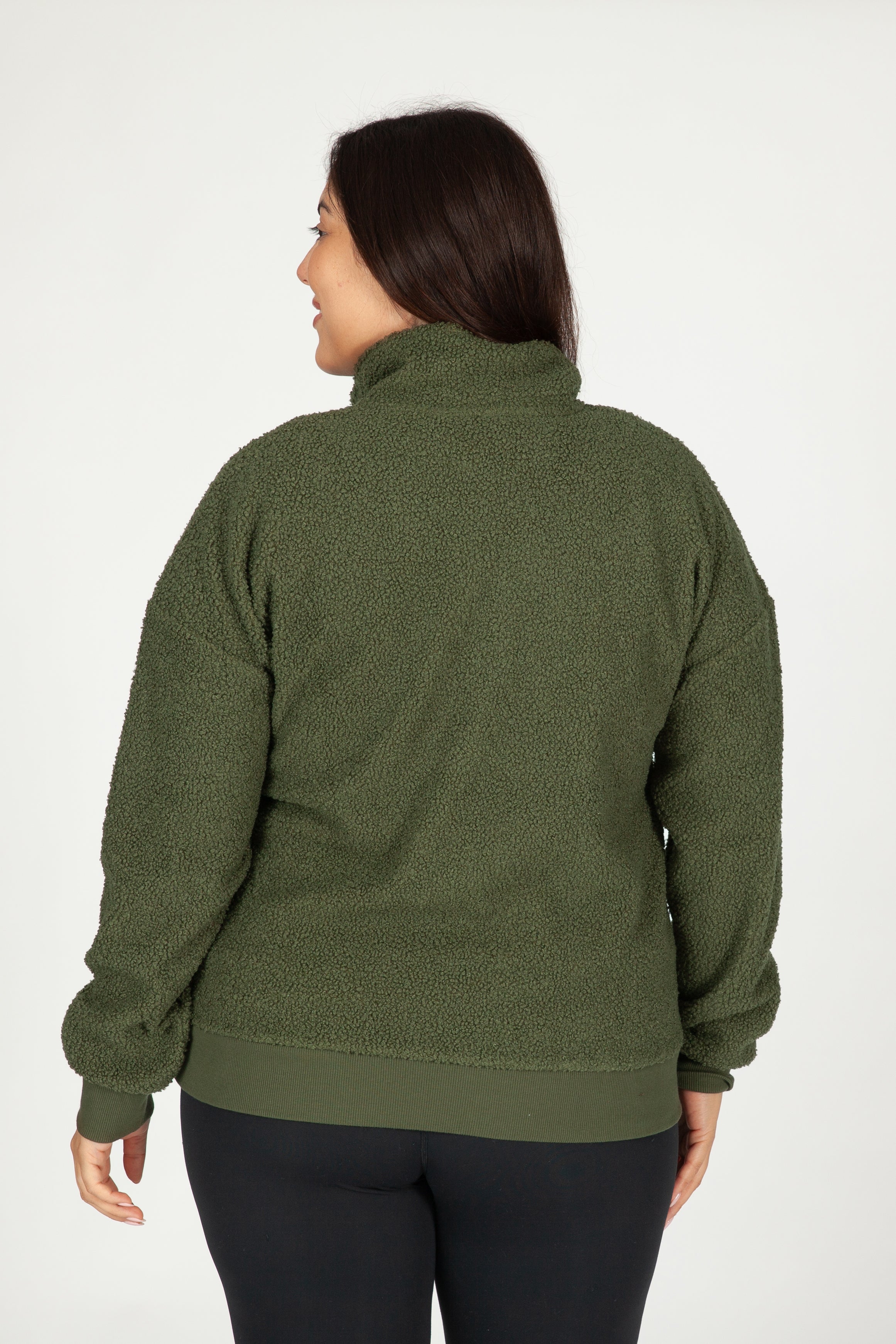 Steph Teddy Sherpa Half Zip Pullover in Winter Moss