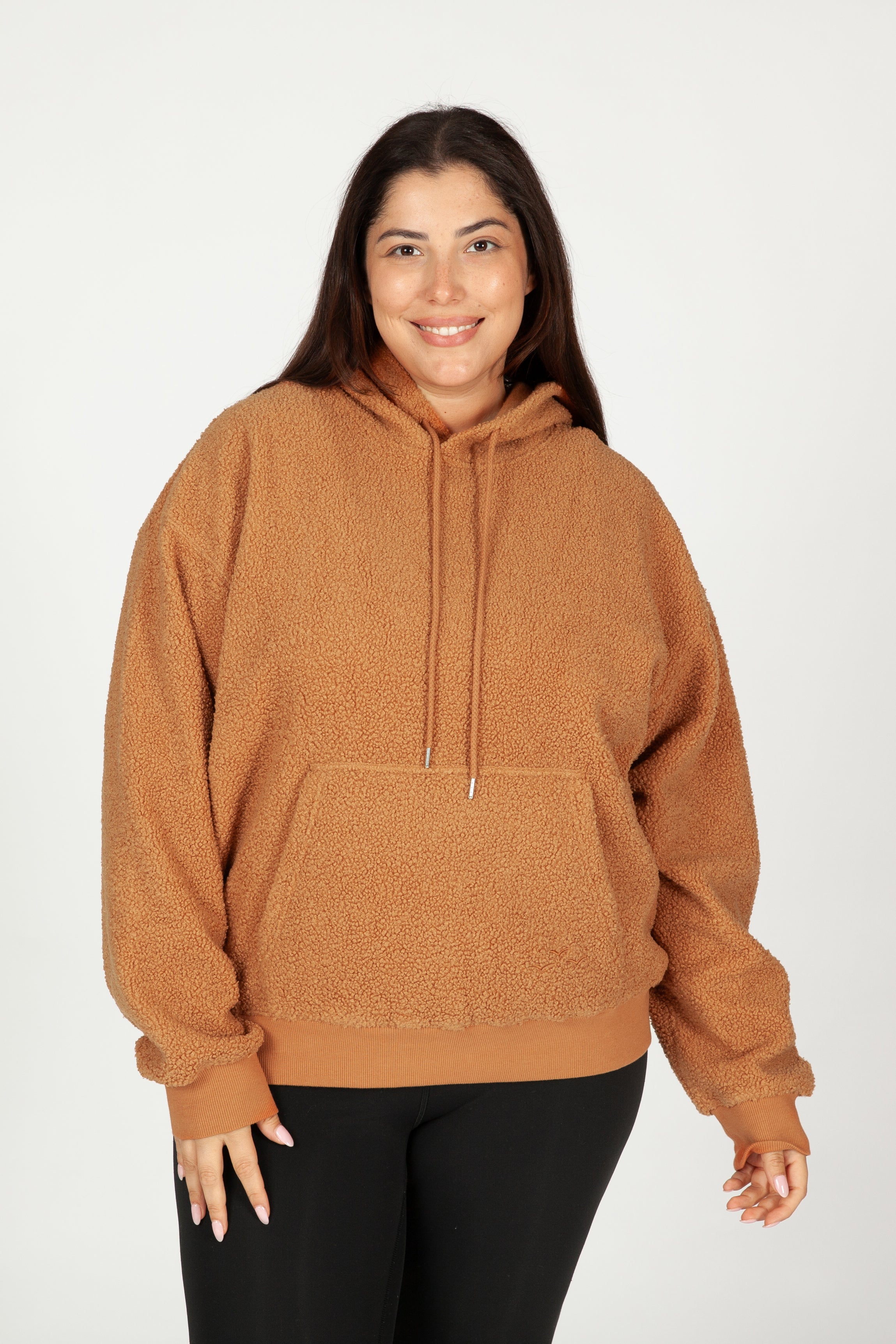 Chlo Relaxed Fit Teddy Sherpa Hoodie in Biscuit