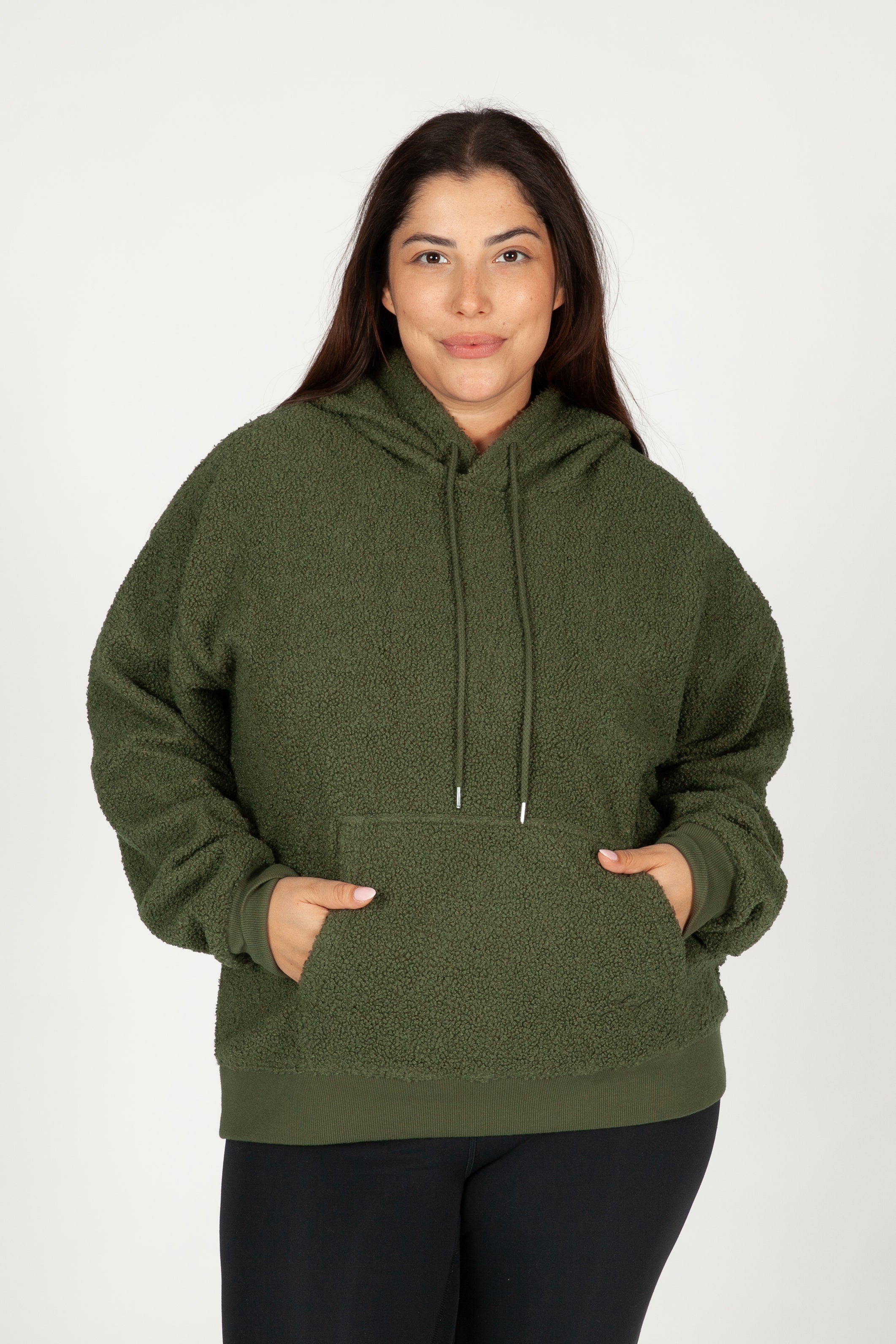 Chlo Relaxed Fit Teddy Sherpa Hoodie in Winter Moss