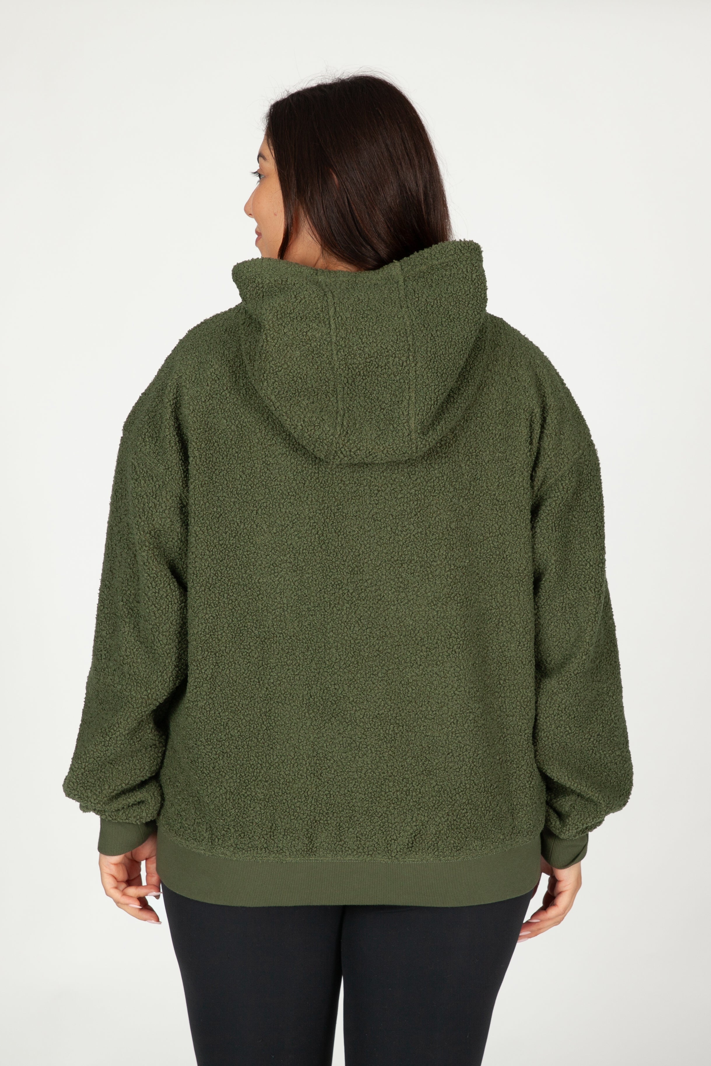 Chlo Relaxed Fit Teddy Sherpa Hoodie in Winter Moss