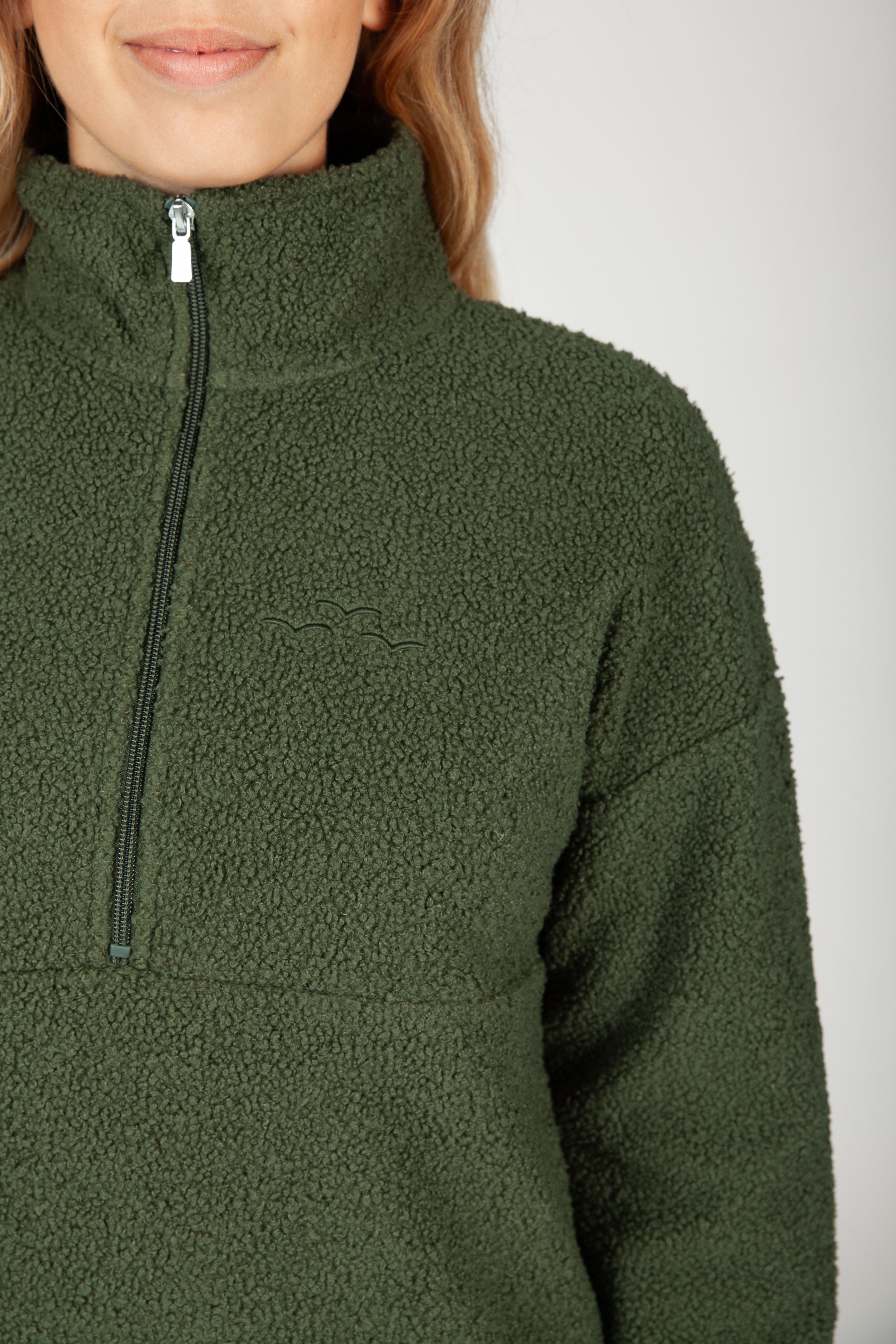 Steph Teddy Sherpa Half Zip Pullover in Winter Moss