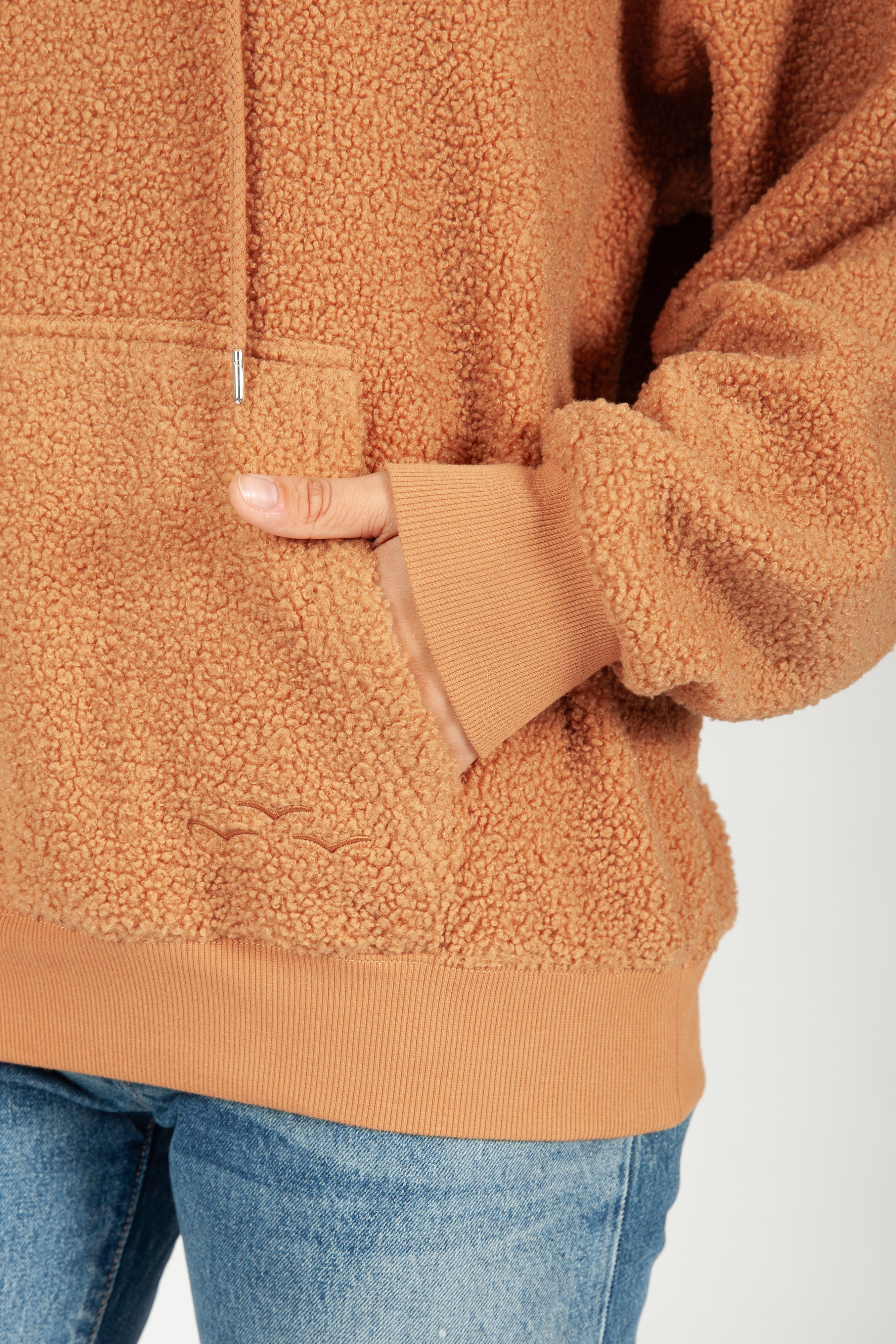 Chlo Relaxed Fit Teddy Sherpa Hoodie in Biscuit