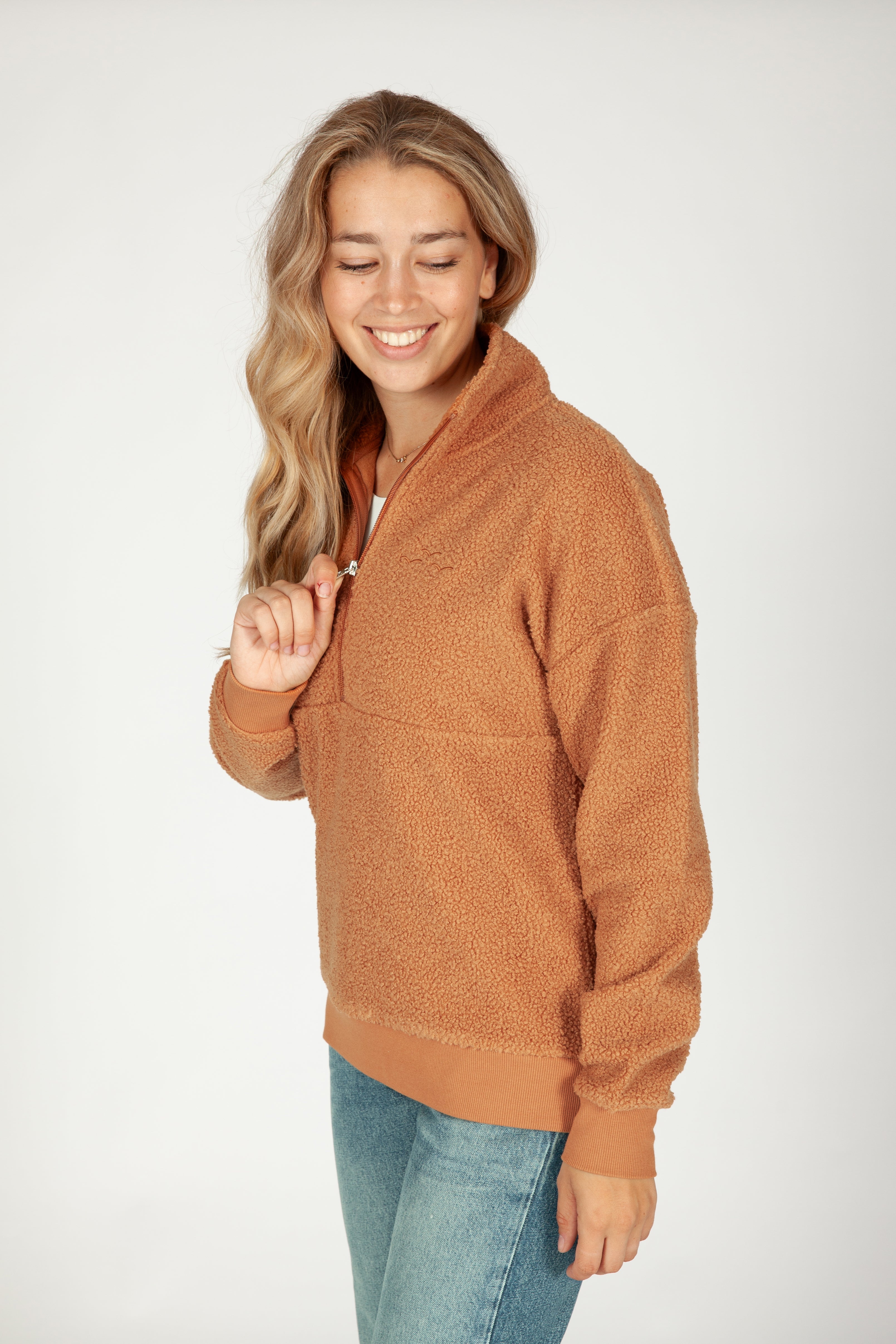 Steph Teddy Sherpa Half Zip Pullover in Biscuit