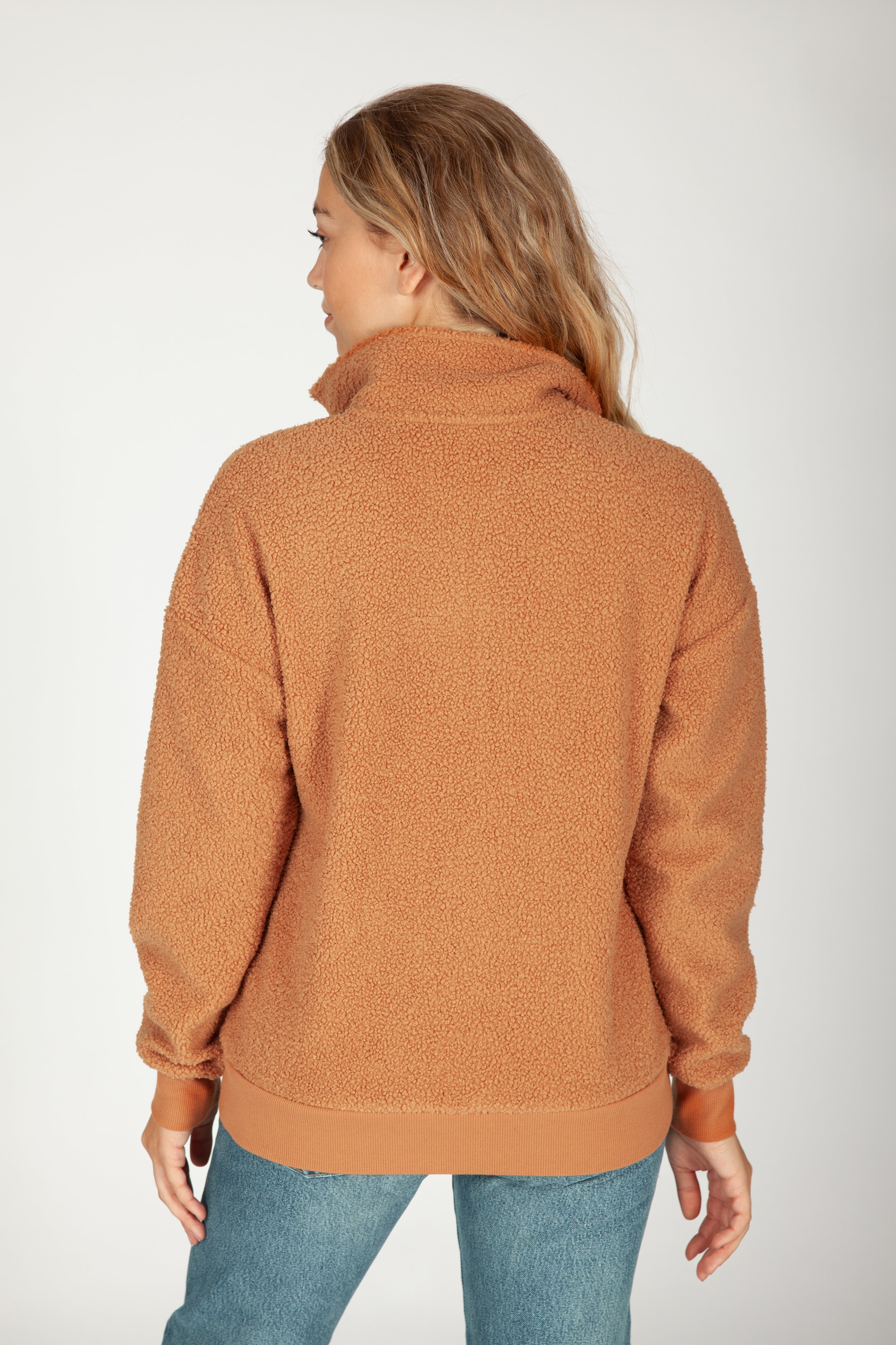 Steph Teddy Sherpa Half Zip Pullover in Biscuit