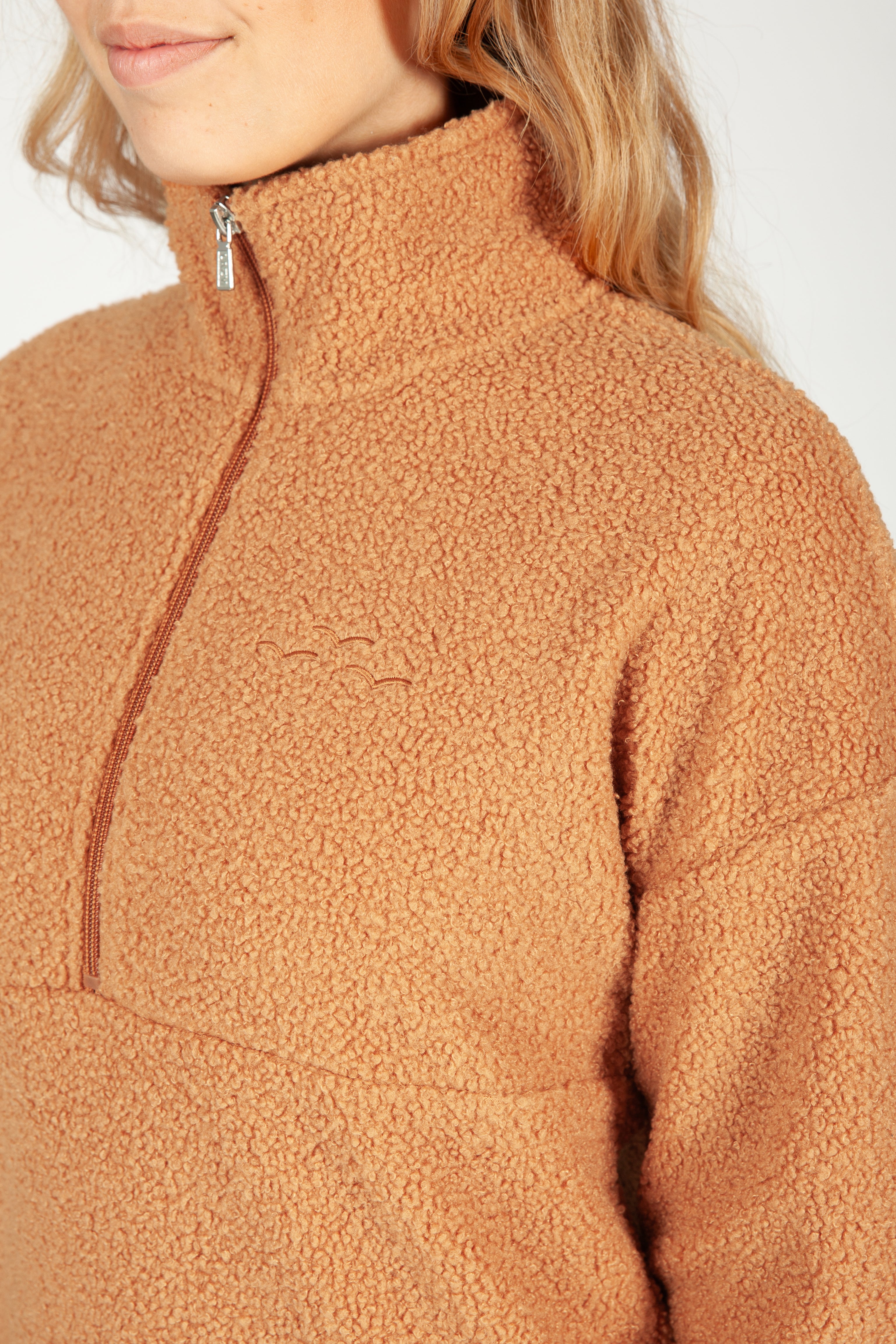 Steph Teddy Sherpa Half Zip Pullover in Biscuit