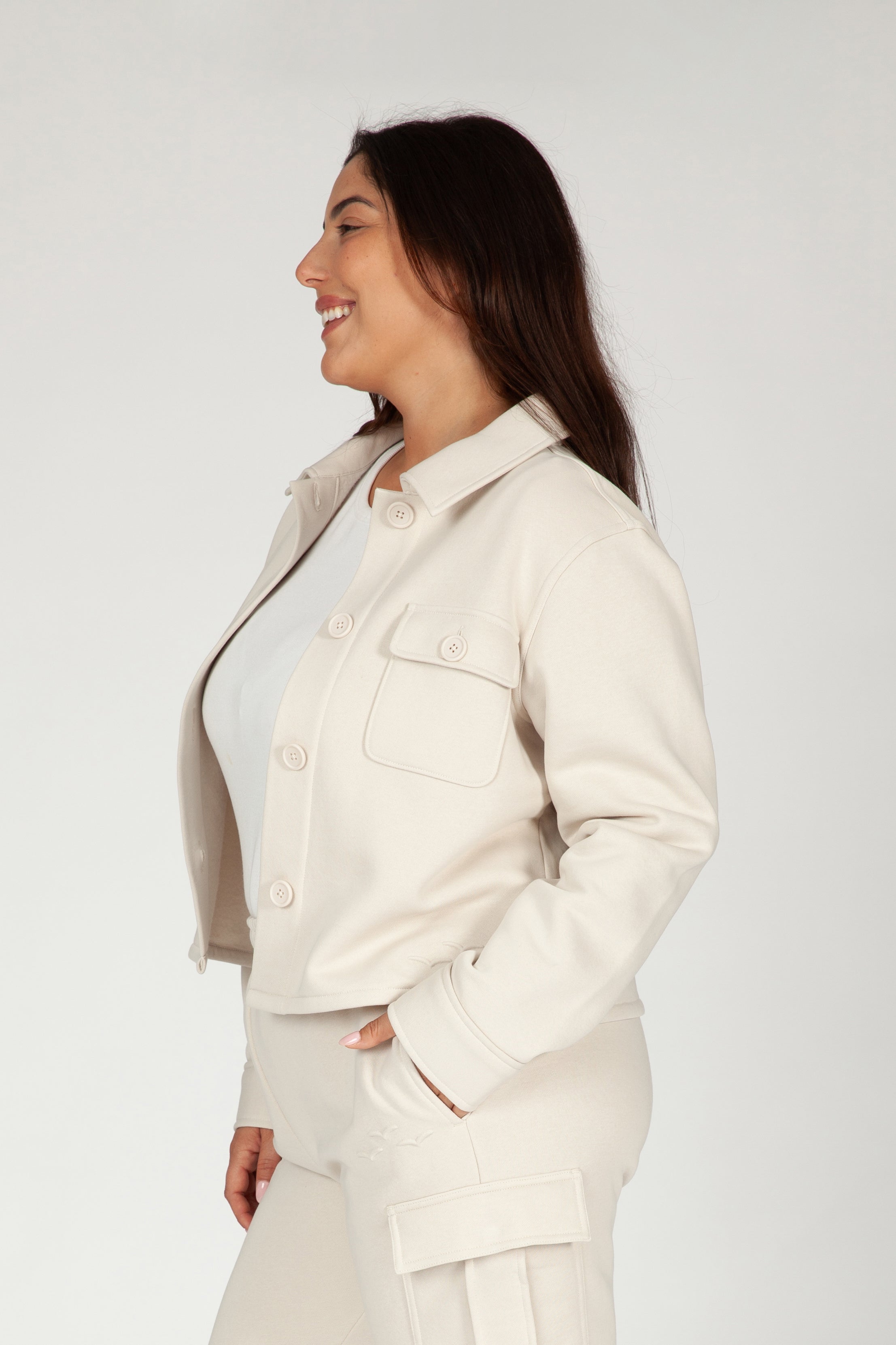 Jenni premium fleece relaxed overshirt in bone