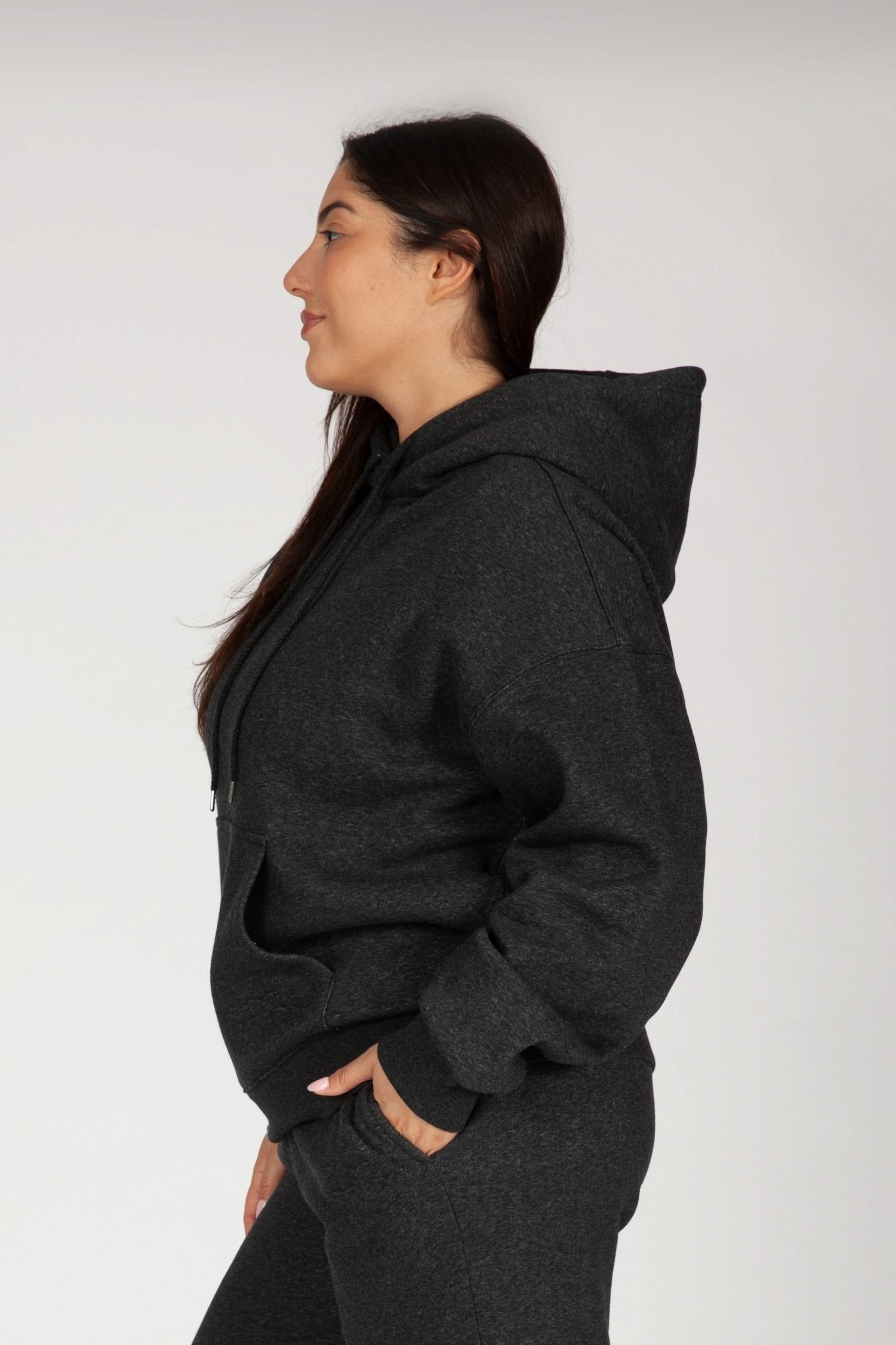 Fleece Oversized Hoodie in Dark Heather Grey - Lazypants