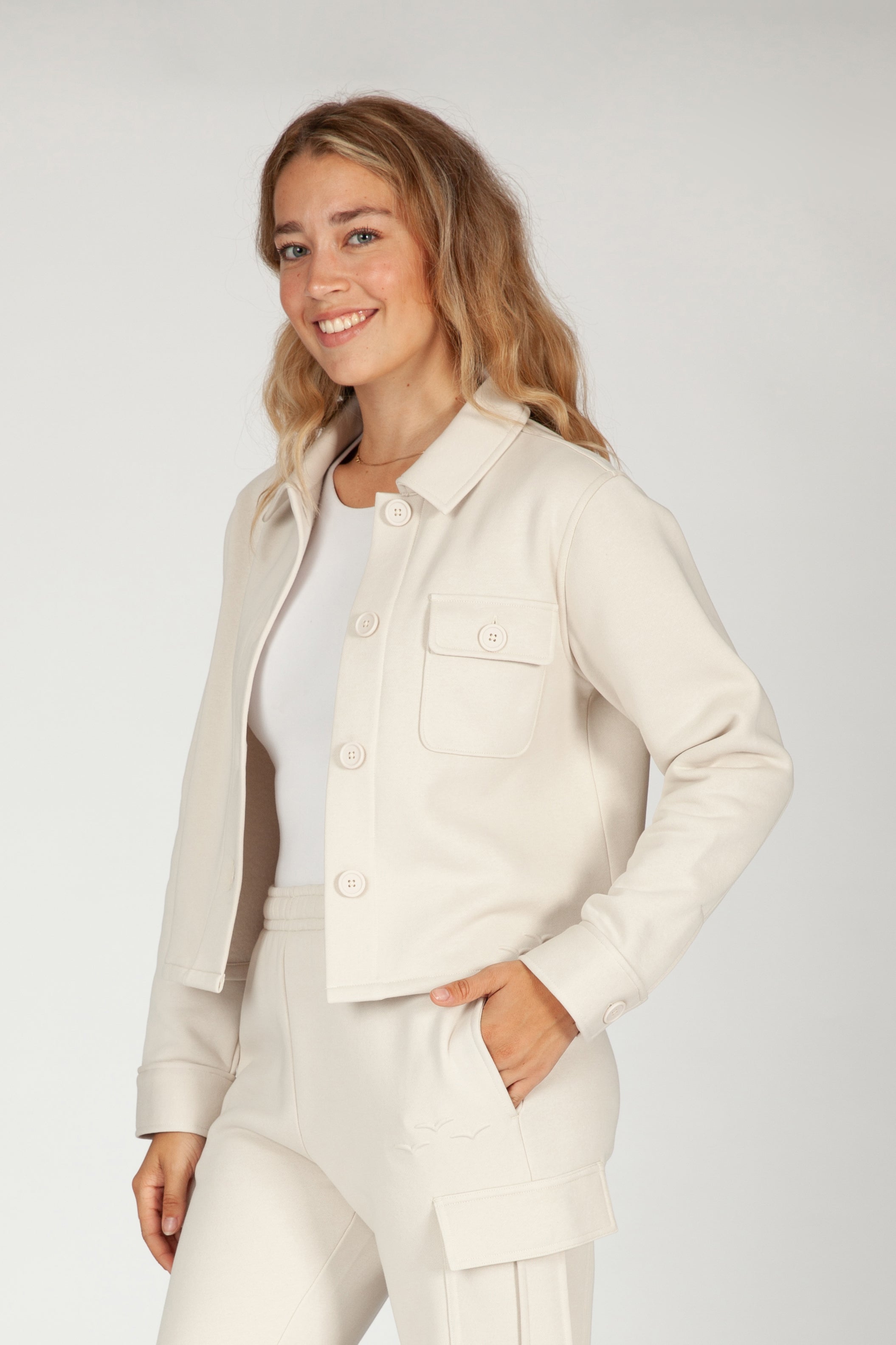 Jenni premium fleece relaxed overshirt in bone