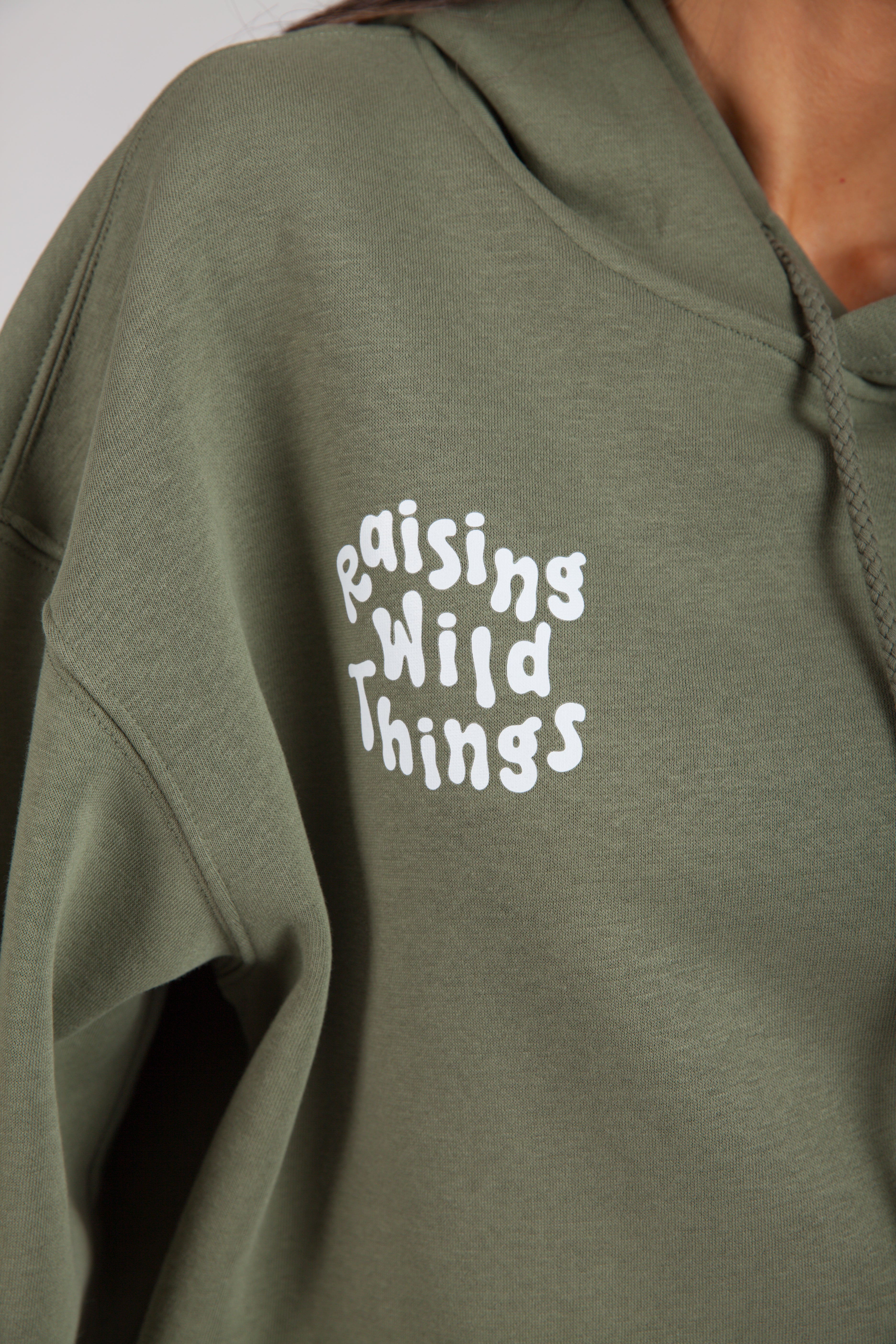 Raising wild things relaxed fleece hoodie in olive