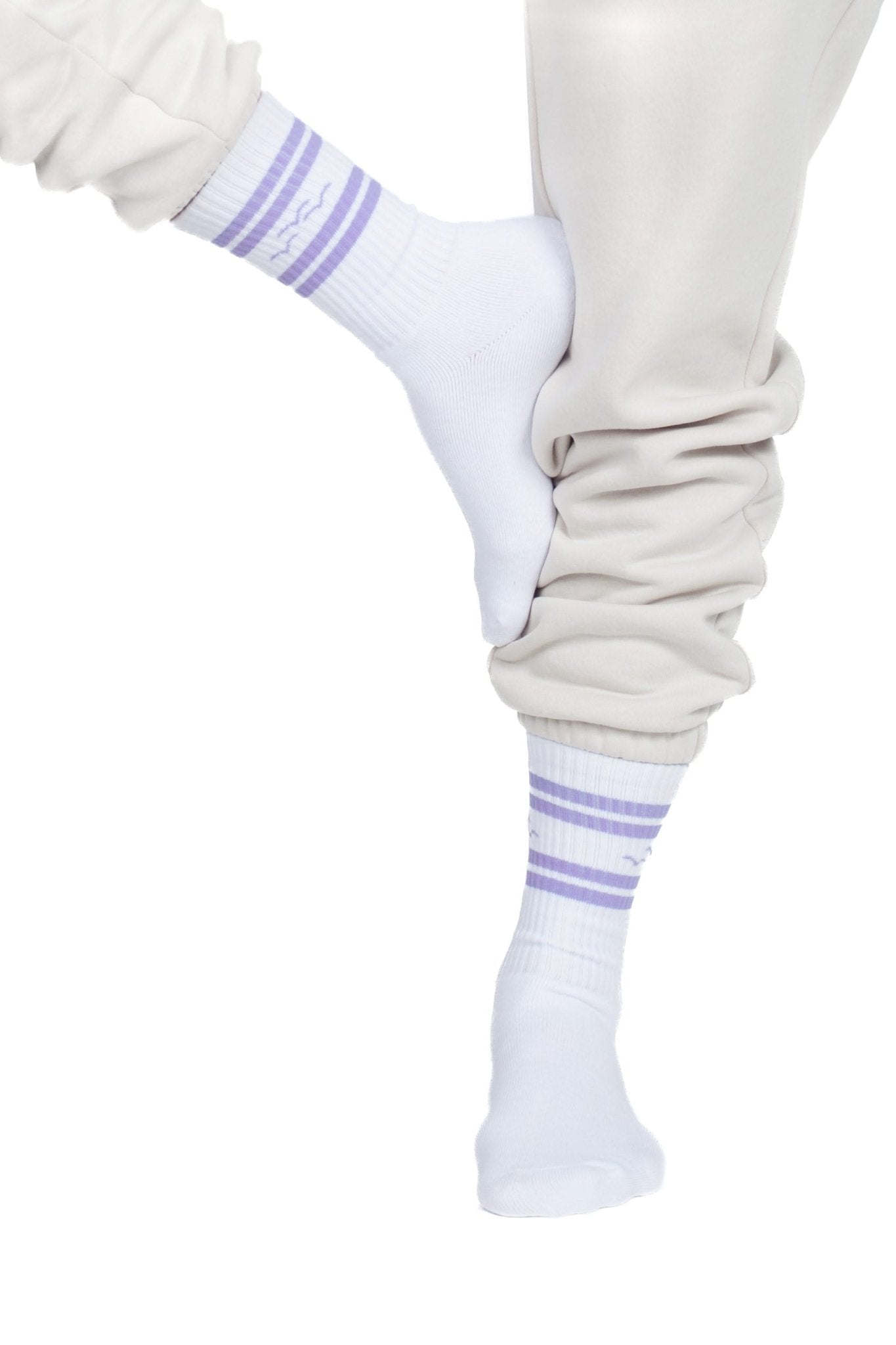 Lazy rib crew sock with jacquard lavender stripes - Lazypants