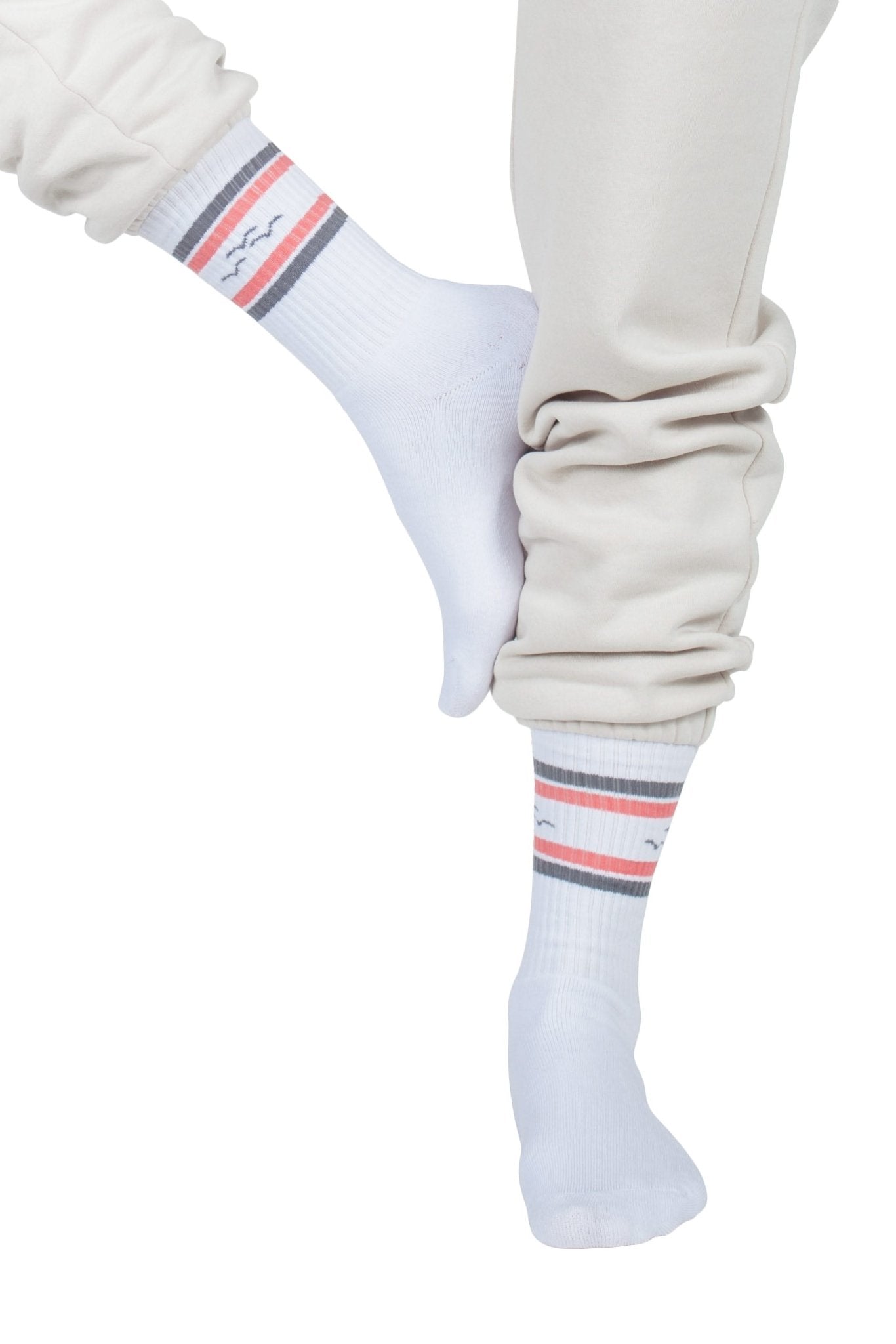 Lazy Rib Crew sock with jacquard stripes in baby pink - Lazypants