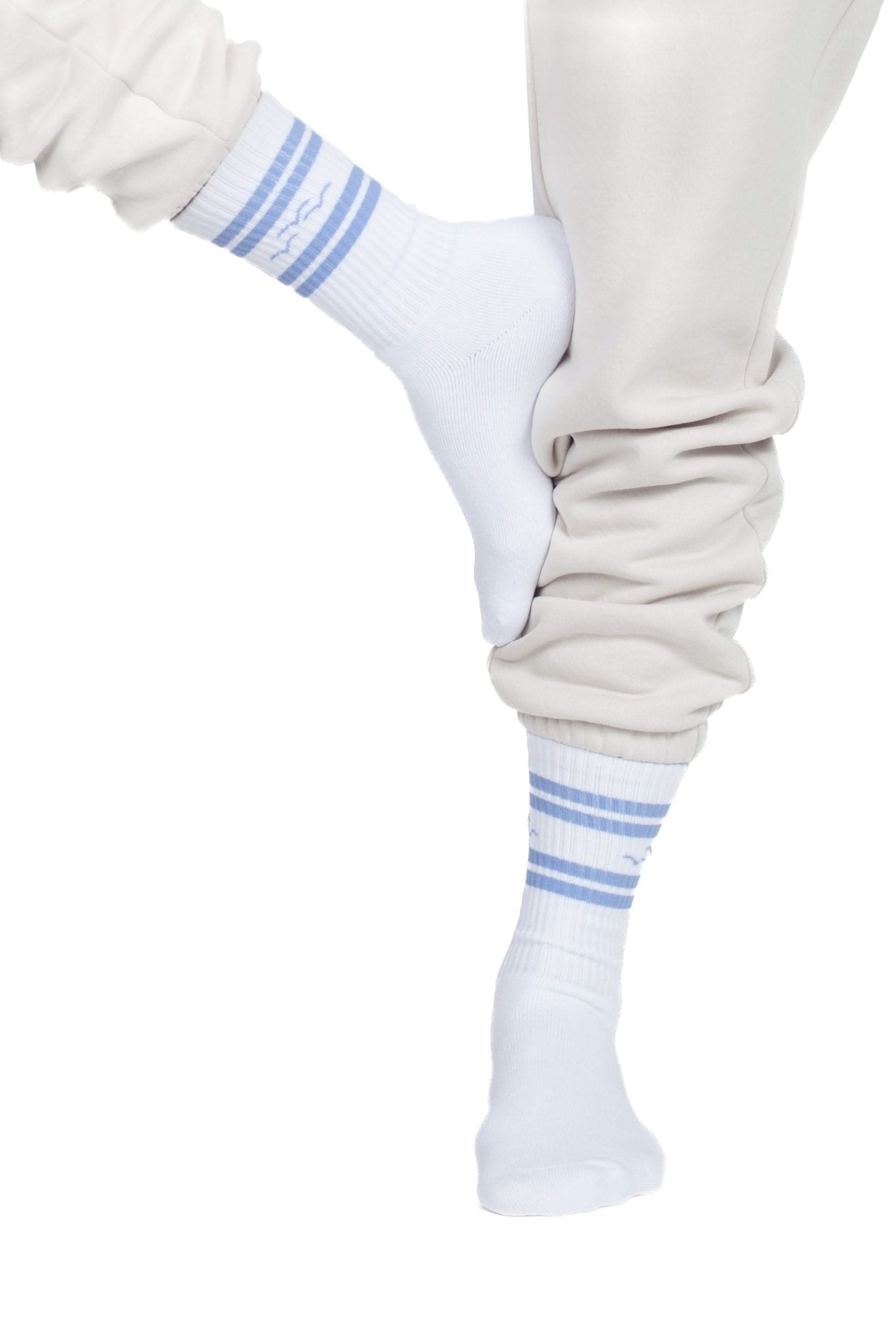 Lazy rib crew sock with jacquard sky blue stripes - Lazypants